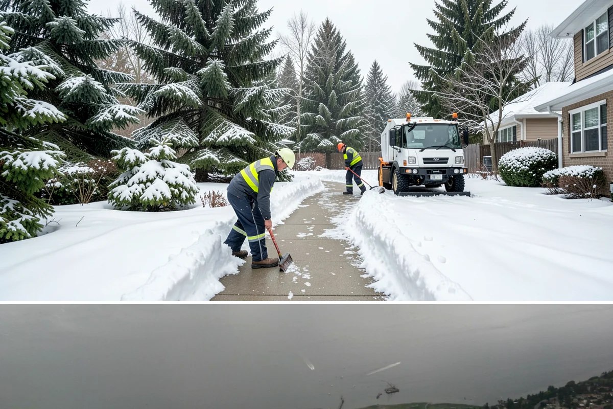 Commercial Walkway Clearing in Des Moines, King County, WA - Internal walkways need consistent treatment through midwinter when shaded connecting paths refreeze long after open areas clear.