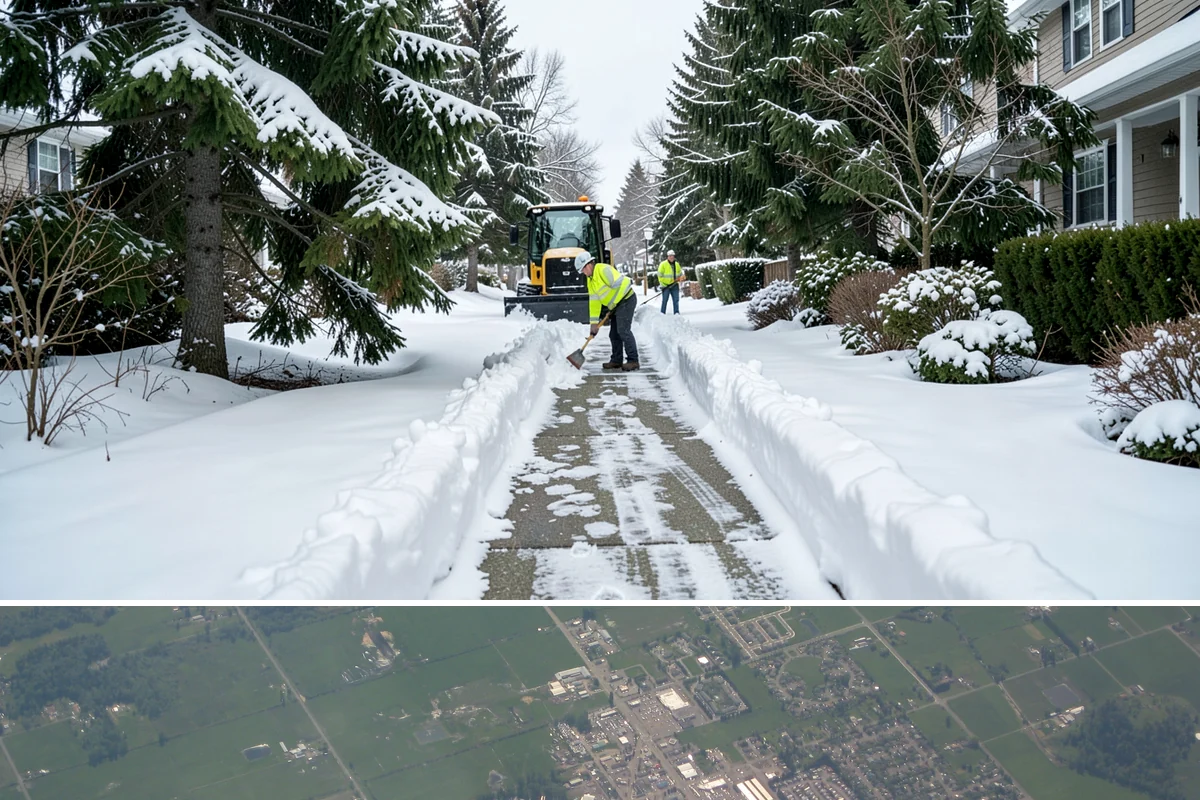 Commercial Walkway Clearing in Enumclaw, King County, WA - Internal walkways need consistent treatment through midwinter when shaded connecting paths refreeze long after open areas clear.
