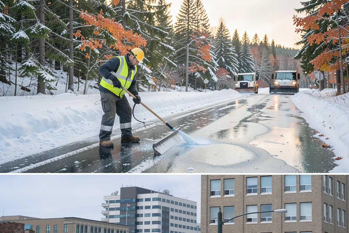 Commercial Walkway Clearing in Everett, Snohomish County, WA - Internal walkways need consistent treatment through midwinter when shaded connecting paths refreeze long after open areas clear.