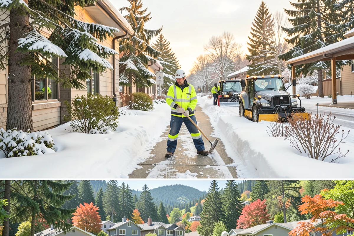 Commercial Walkway Clearing in Fircrest, Pierce County, WA - Internal walkways need consistent treatment through midwinter when shaded connecting paths refreeze long after open areas clear.