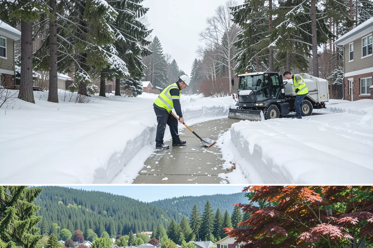 Commercial Walkway Clearing in Index, Snohomish County, WA - Internal walkways need consistent treatment through midwinter when shaded connecting paths refreeze long after open areas clear.