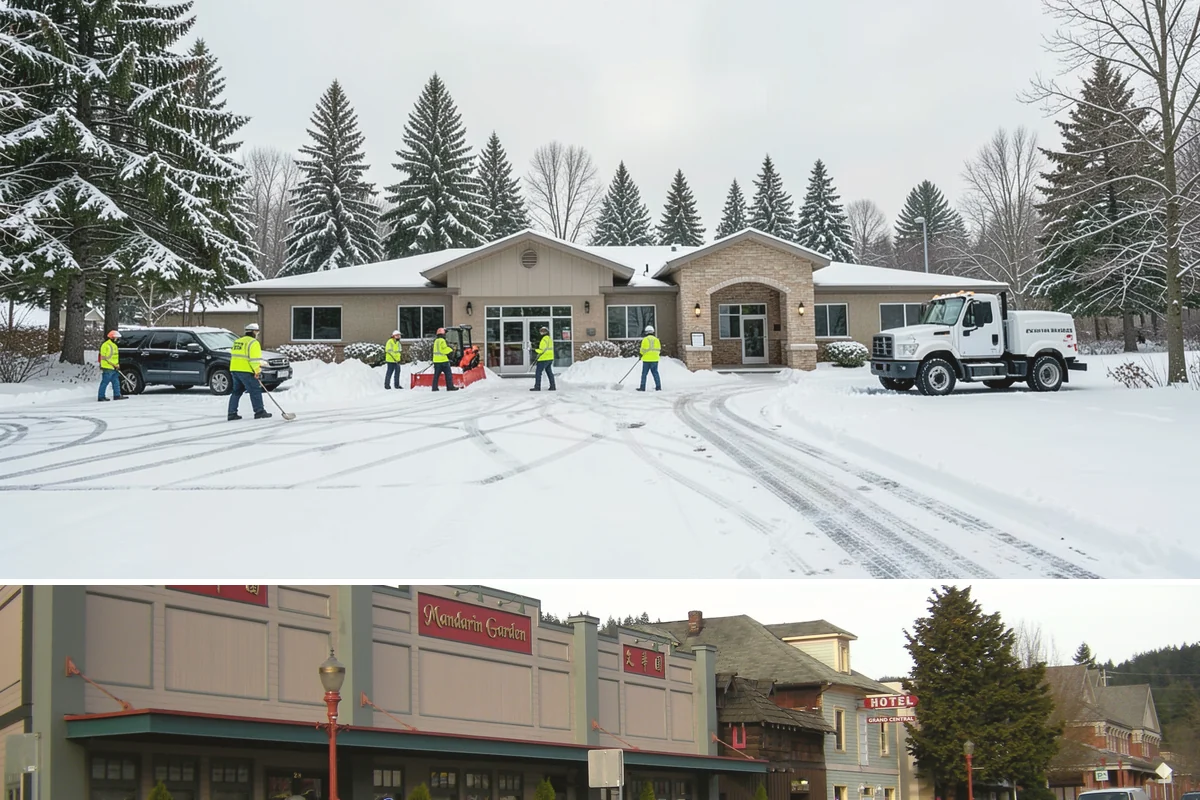 Commercial Walkway Clearing in Issaquah, King County, WA - Internal walkways need consistent treatment through midwinter when shaded connecting paths refreeze long after open areas clear.