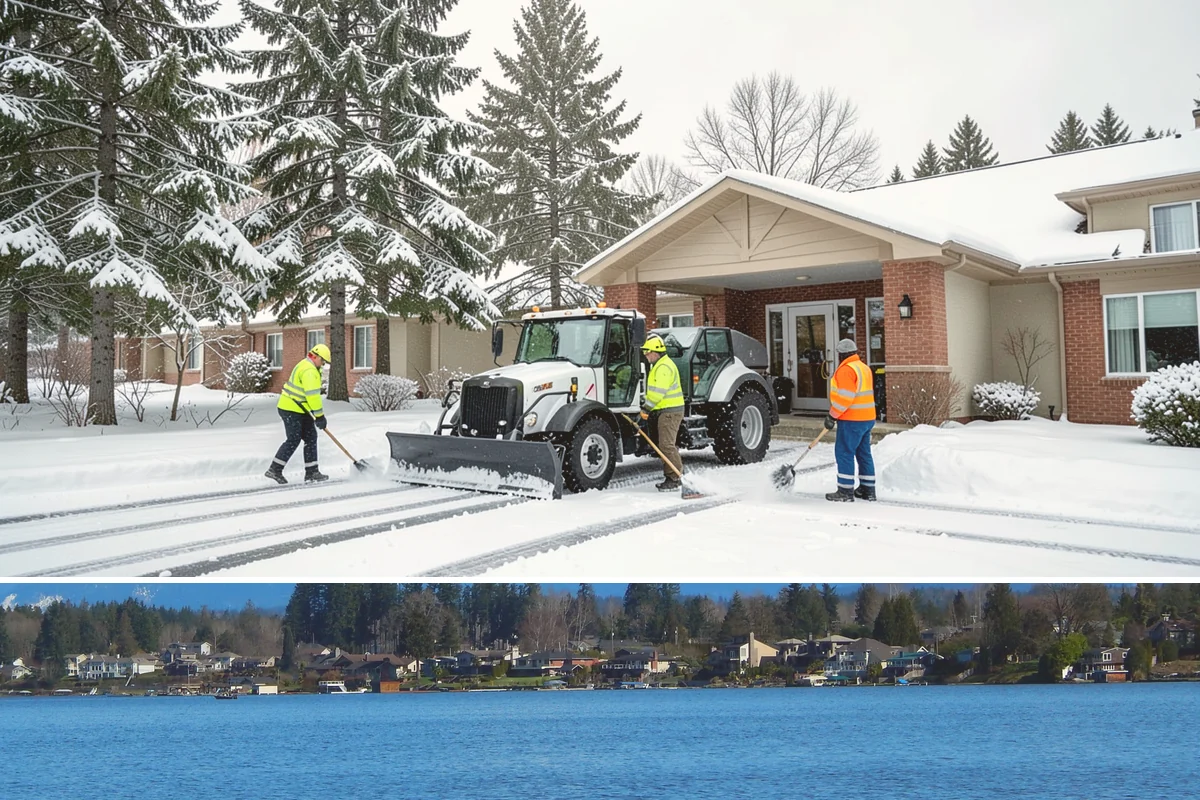 Commercial Walkway Clearing in Lake Stevens, Snohomish County, WA - Internal walkways need consistent treatment through midwinter when shaded connecting paths refreeze long after open areas clear.