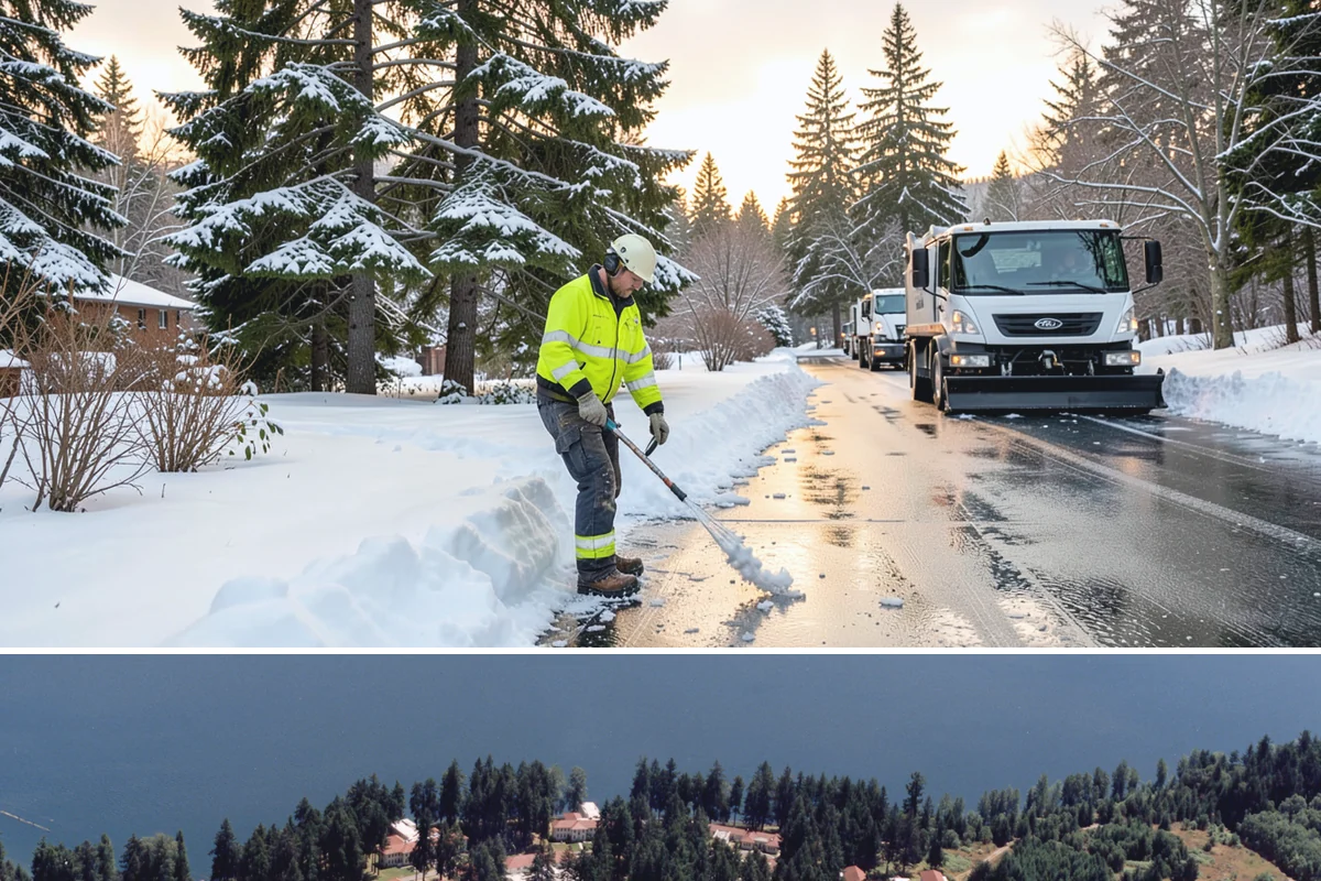 Commercial Walkway Clearing in Lakewood, Pierce County, WA - Internal walkways need consistent treatment through midwinter when shaded connecting paths refreeze long after open areas clear.