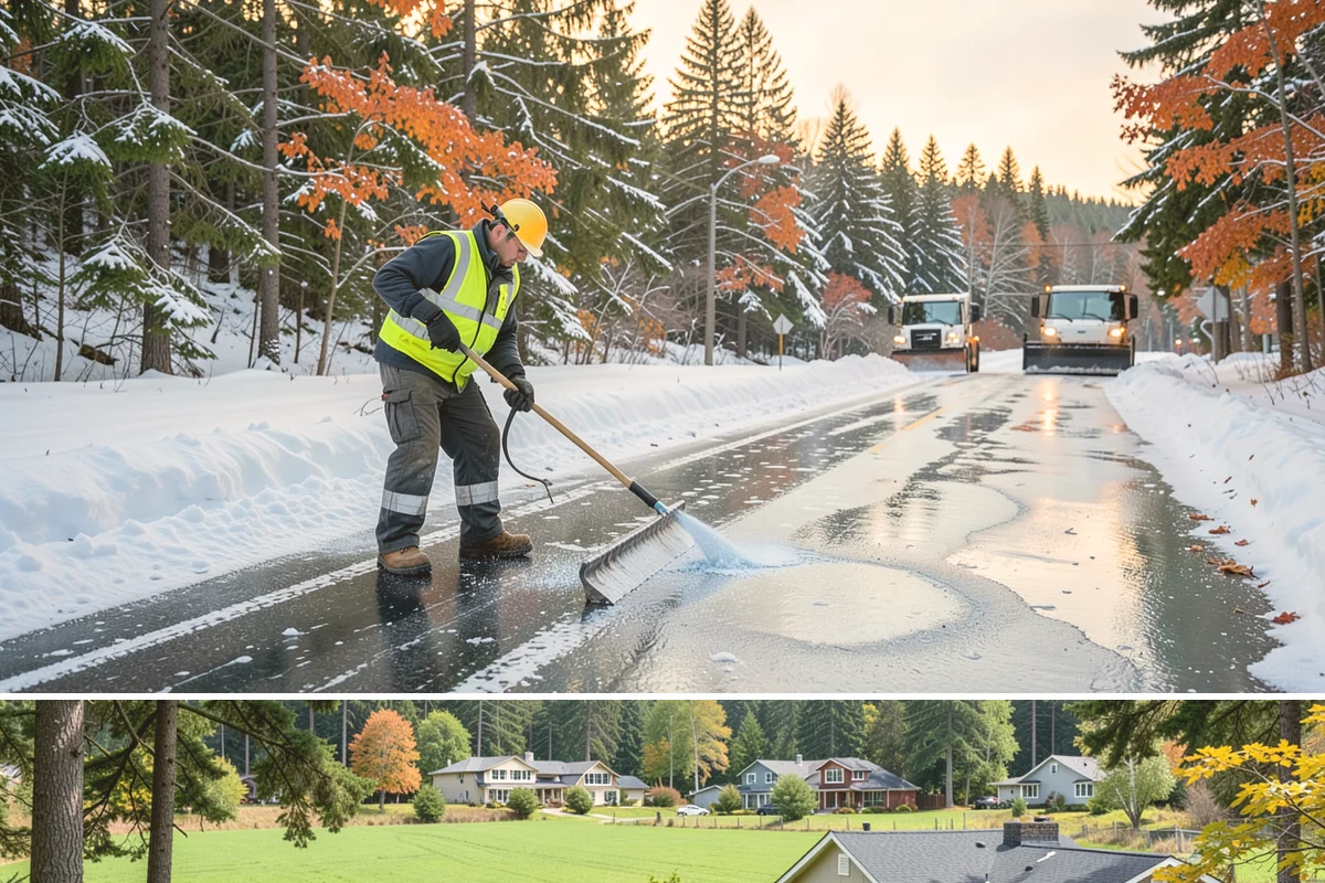 Commercial Walkway Clearing in Lyman, Skagit County, WA - Internal walkways need consistent treatment through midwinter when shaded connecting paths refreeze long after open areas clear.