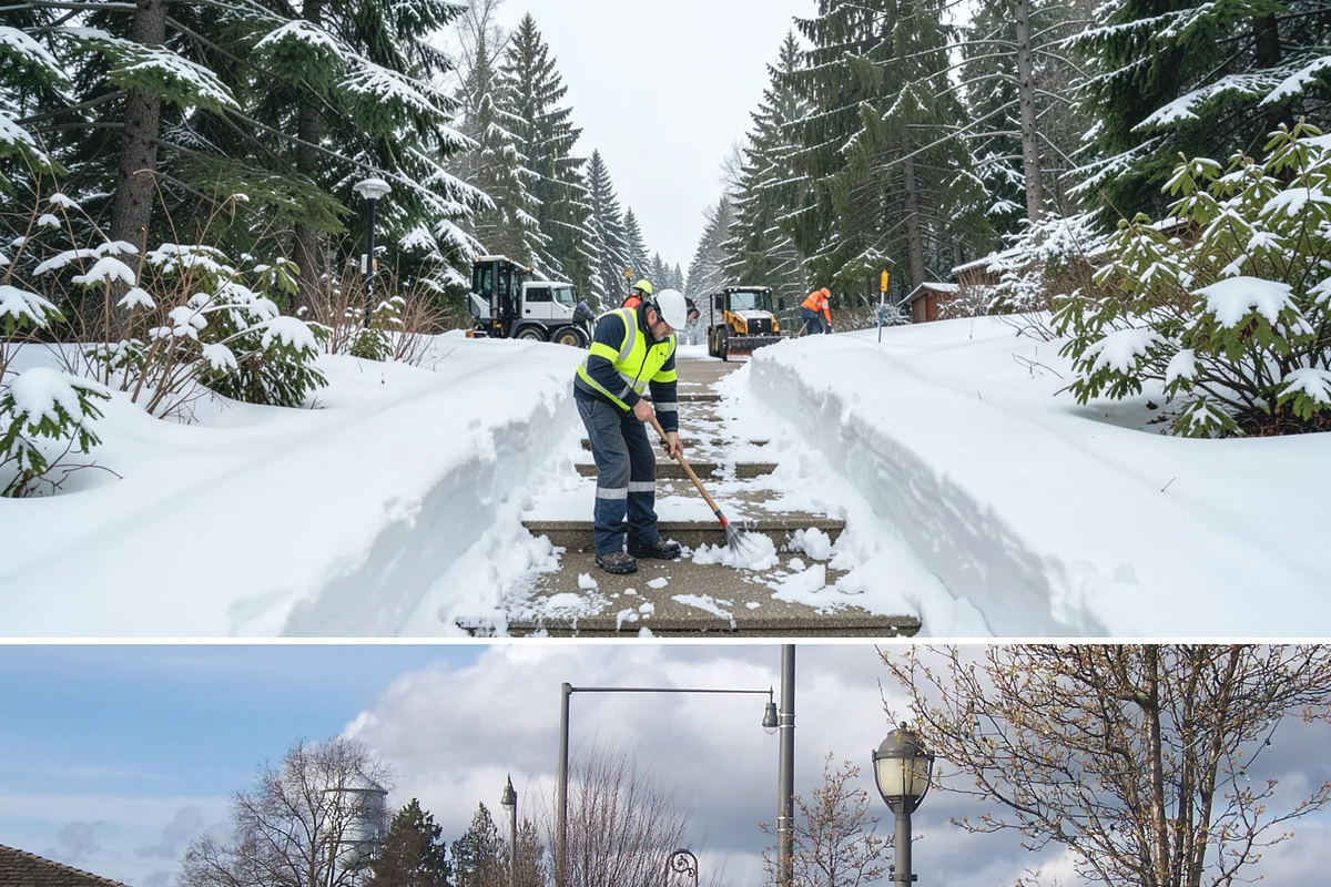 Commercial Walkway Clearing in Marysville, Snohomish County, WA - Internal walkways need consistent treatment through midwinter when shaded connecting paths refreeze long after open areas clear.