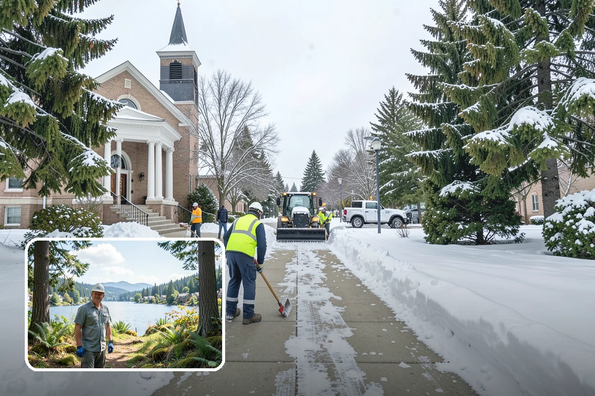 Commercial Walkway Clearing in Milton, King County, WA - Complete coverage of internal connecting paths