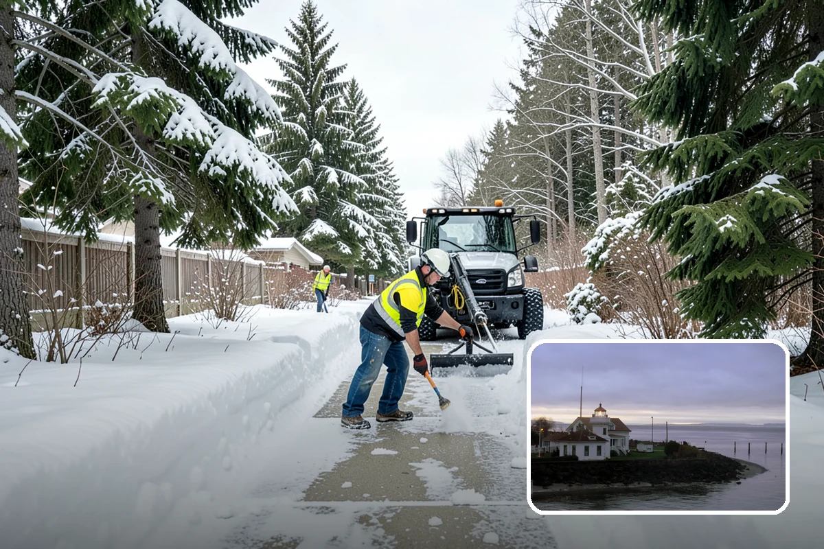 Commercial Walkway Clearing in Mukilteo, Snohomish County, WA - Complete coverage of internal connecting paths
