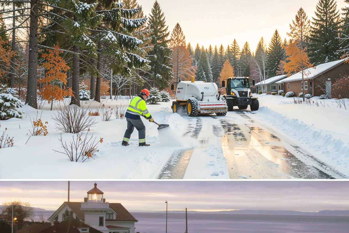Commercial Walkway Clearing in Mukilteo, Snohomish County, WA - Internal walkways need consistent treatment through midwinter when shaded connecting paths refreeze long after open areas clear.