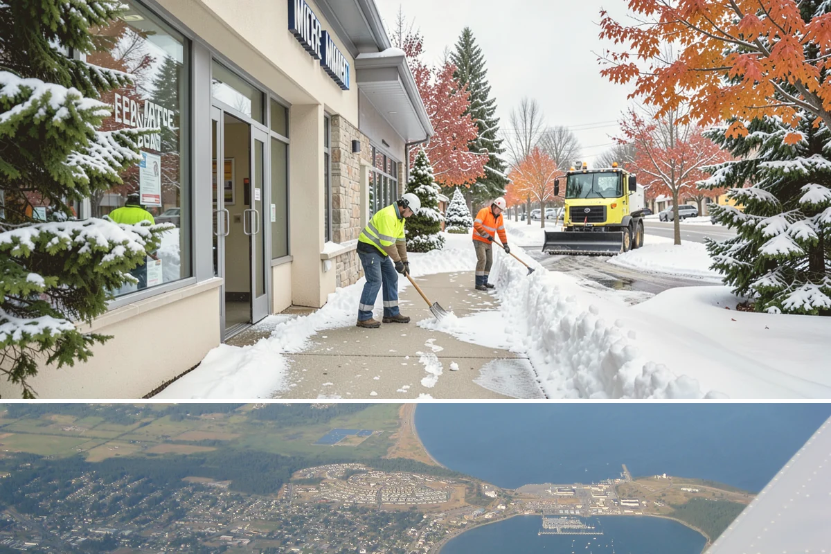 Commercial Walkway Clearing in Oak Harbor, Island County, WA - Internal walkways need consistent treatment through midwinter when shaded connecting paths refreeze long after open areas clear.
