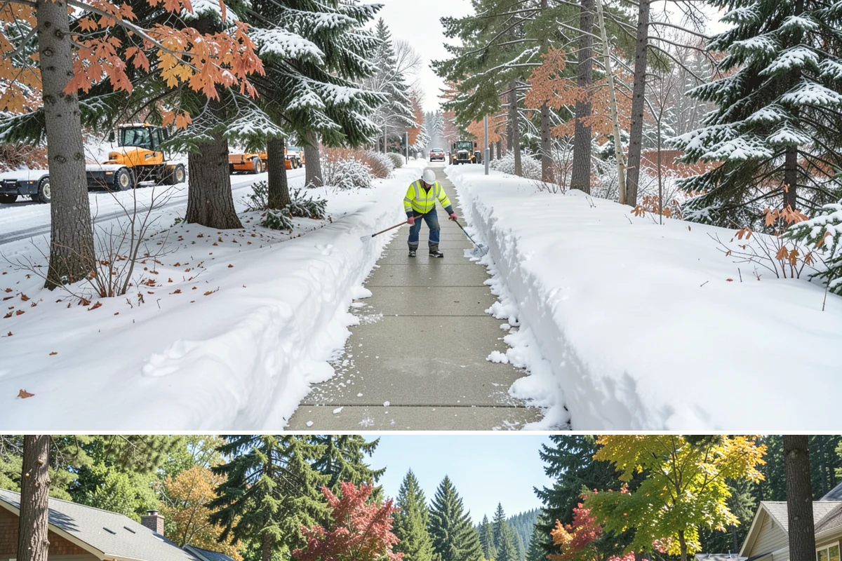 Commercial Walkway Clearing in Orting, Pierce County, WA - Internal walkways need consistent treatment through midwinter when shaded connecting paths refreeze long after open areas clear.