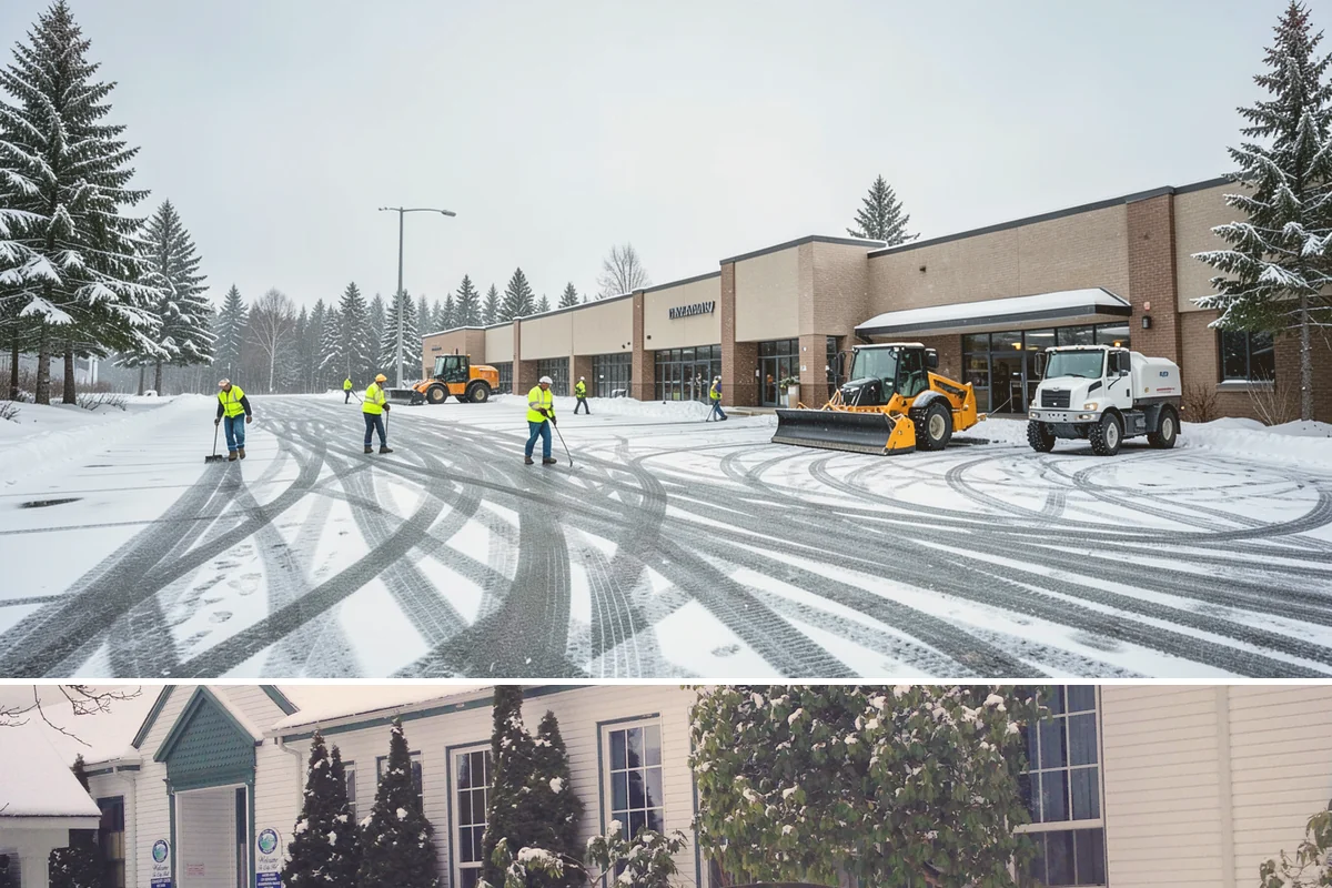 Commercial Walkway Clearing in Pacific, King County, WA - Internal walkways need consistent treatment through midwinter when shaded connecting paths refreeze long after open areas clear.