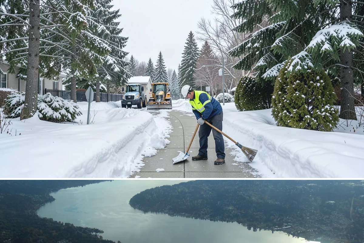 Commercial Walkway Clearing in Sammamish, King County, WA - Internal walkways need consistent treatment through midwinter when shaded connecting paths refreeze long after open areas clear.