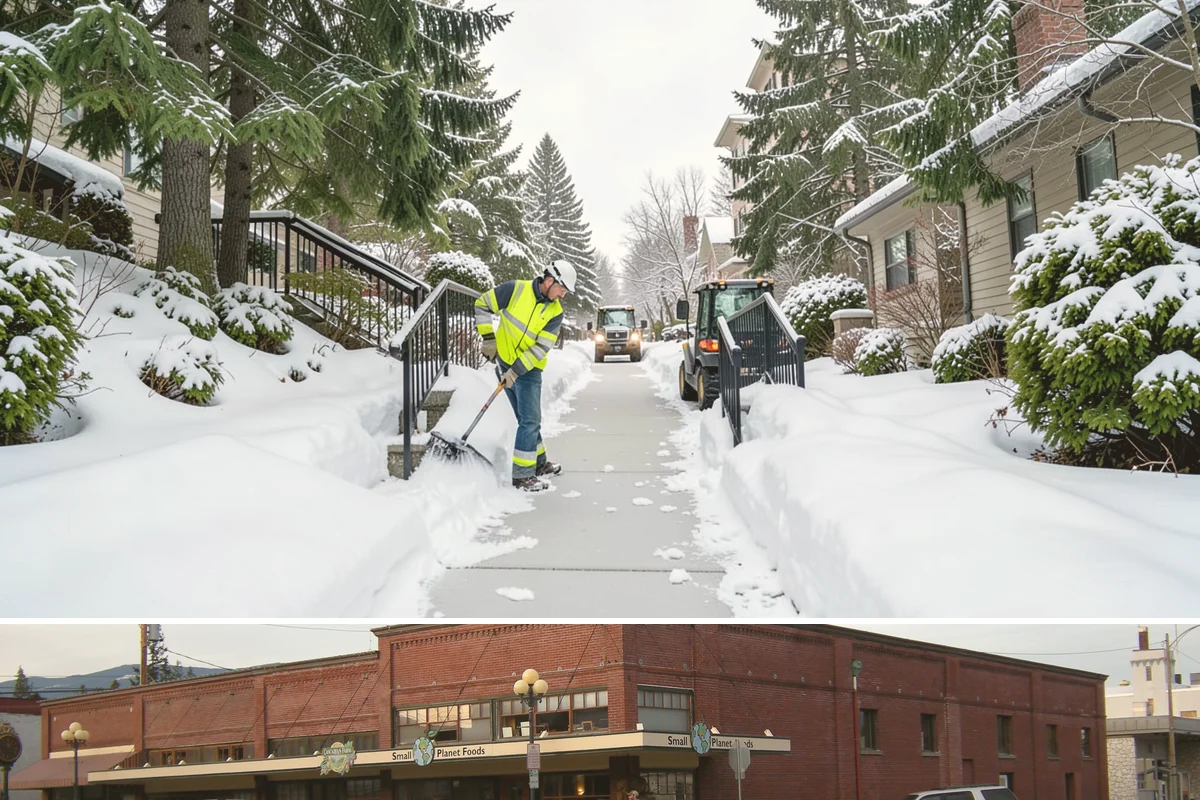 Commercial Walkway Clearing in Sedro-Woolley, Skagit County, WA - Internal walkways need consistent treatment through midwinter when shaded connecting paths refreeze long after open areas clear.