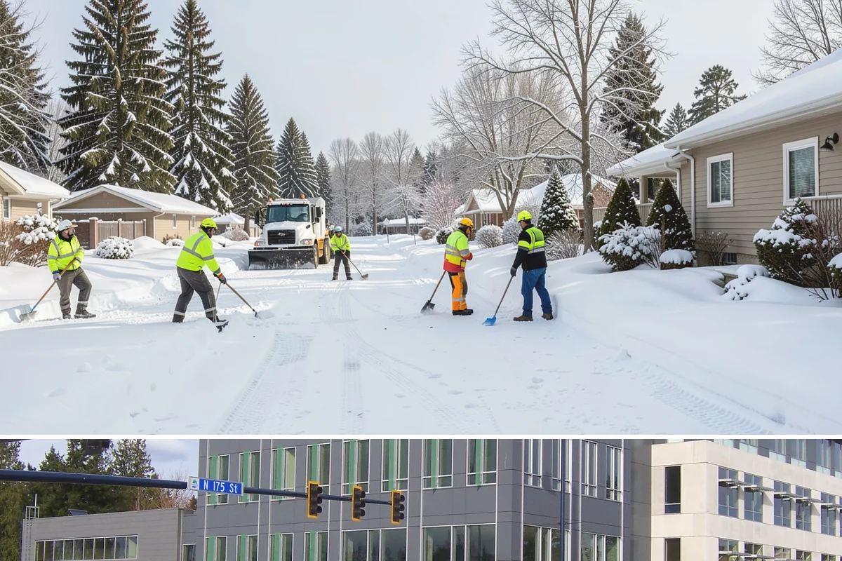 Commercial Walkway Clearing in Shoreline, King County, WA - Internal walkways need consistent treatment through midwinter when shaded connecting paths refreeze long after open areas clear.