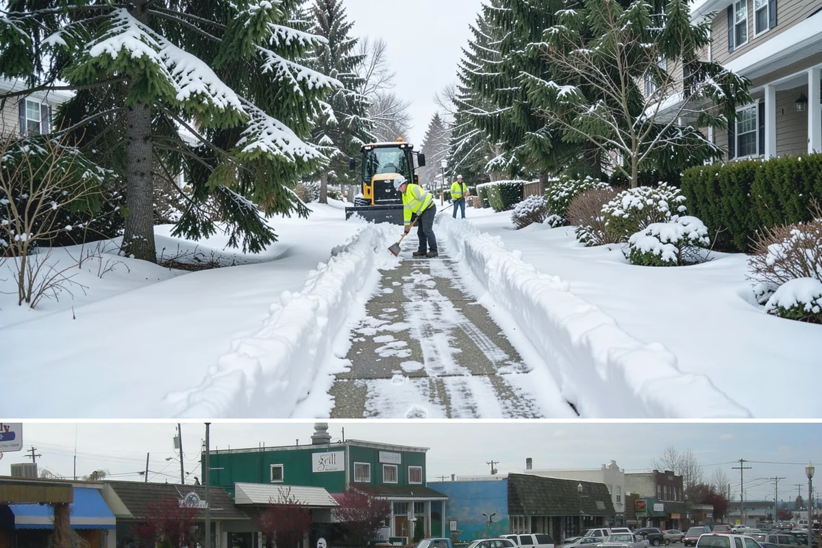 Commercial Walkway Clearing in Stanwood, Snohomish County, WA - Internal walkways need consistent treatment through midwinter when shaded connecting paths refreeze long after open areas clear.