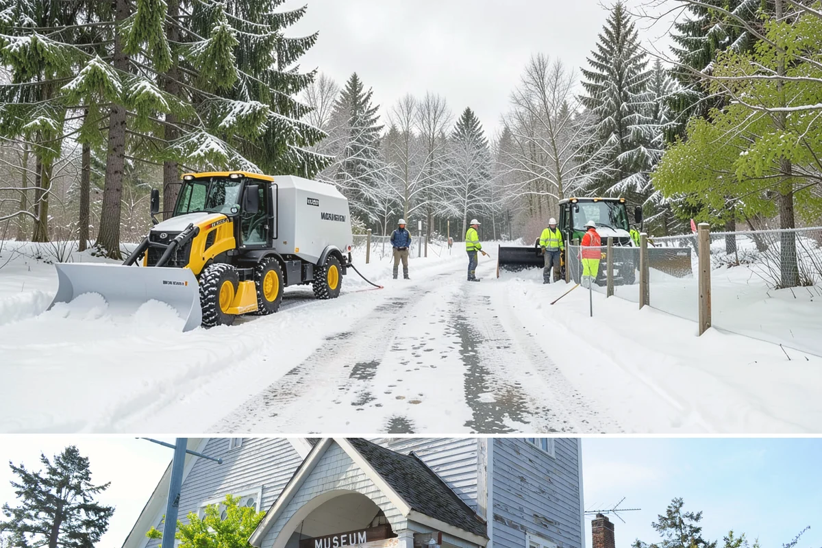 Commercial Walkway Clearing in Steilacoom, Pierce County, WA - Internal walkways need consistent treatment through midwinter when shaded connecting paths refreeze long after open areas clear.
