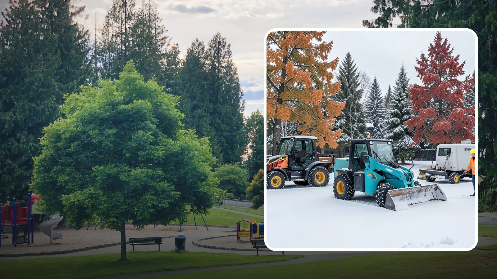 Compact Equipment Snow Removal in Bonney Lake, Pierce County, WA - Our compact machines clear courtyards, plazas, and gated areas where full-size equipment simply cannot fit.