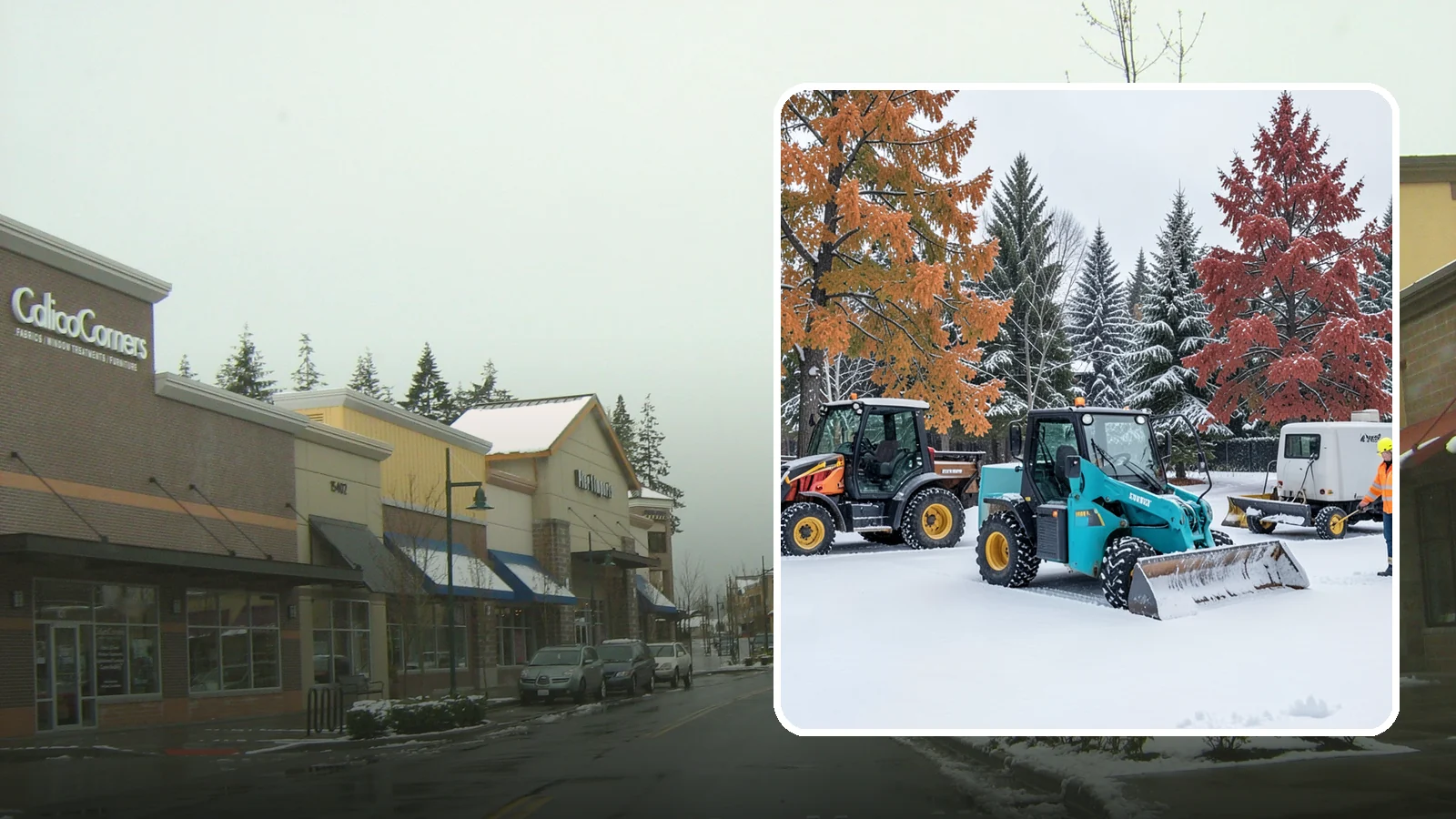 Compact Equipment Snow Removal in Mill Creek, Snohomish County, WA - Our compact machines clear courtyards, plazas, and gated areas where full-size equipment simply cannot fit.