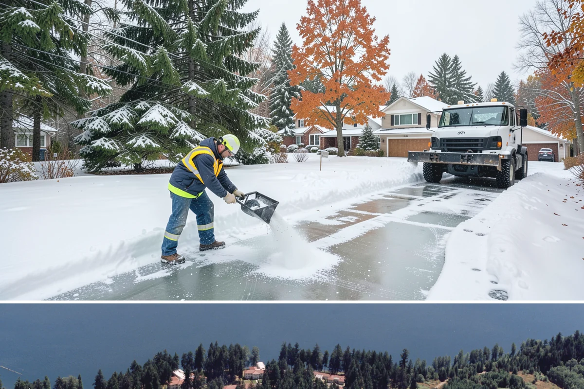 Concrete Driveway Deicing in Lakewood, Pierce County, WA - Apply concrete-safe deicing at the onset of each freeze to prevent the ice bond, typically December through February in the...