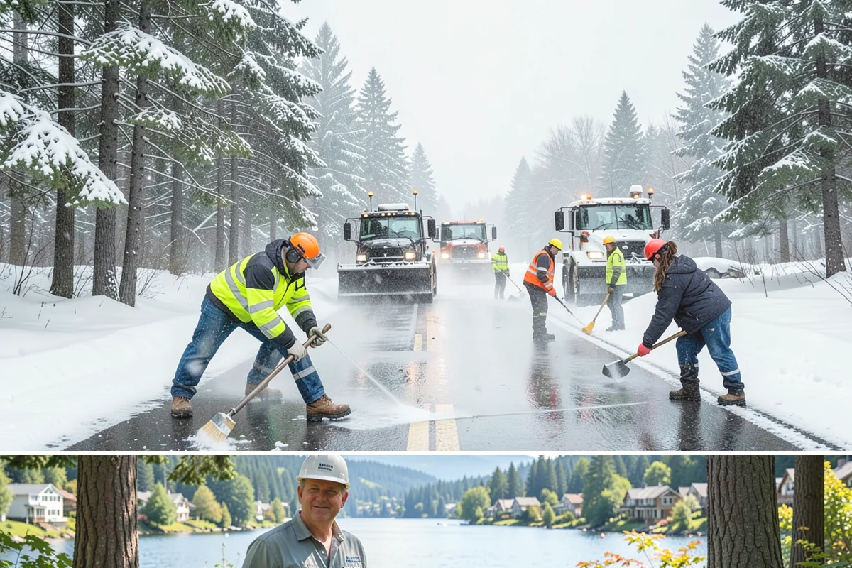 Concrete Driveway Deicing in Milton, King County, WA - Apply concrete-safe deicing at the onset of each freeze to prevent the ice bond, typically December through February in the...