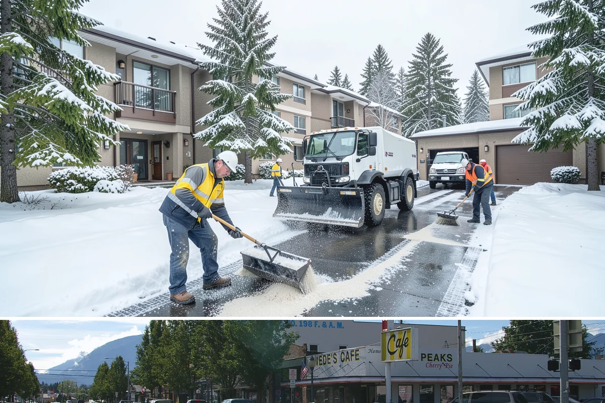 Concrete Driveway Deicing in North Bend, King County, WA - Apply concrete-safe deicing at the onset of each freeze to prevent the ice bond, typically December through February in the...