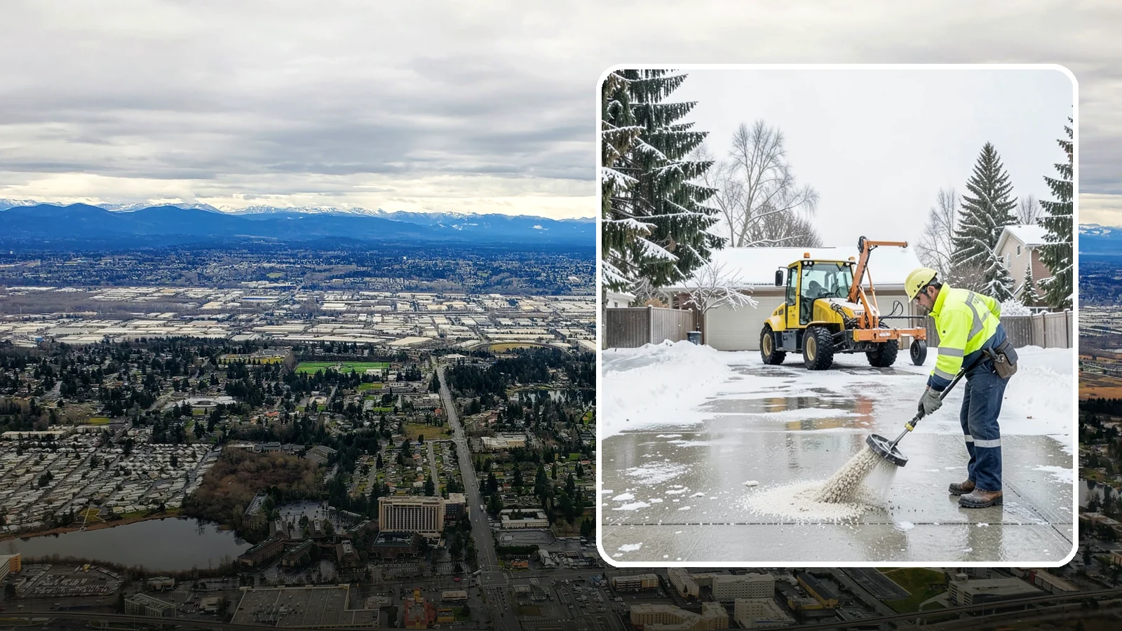 Concrete Driveway Deicing in SeaTac, King County, WA - Concrete-safe deicing that clears ice from driveways without the surface scaling that harsh salts cause.