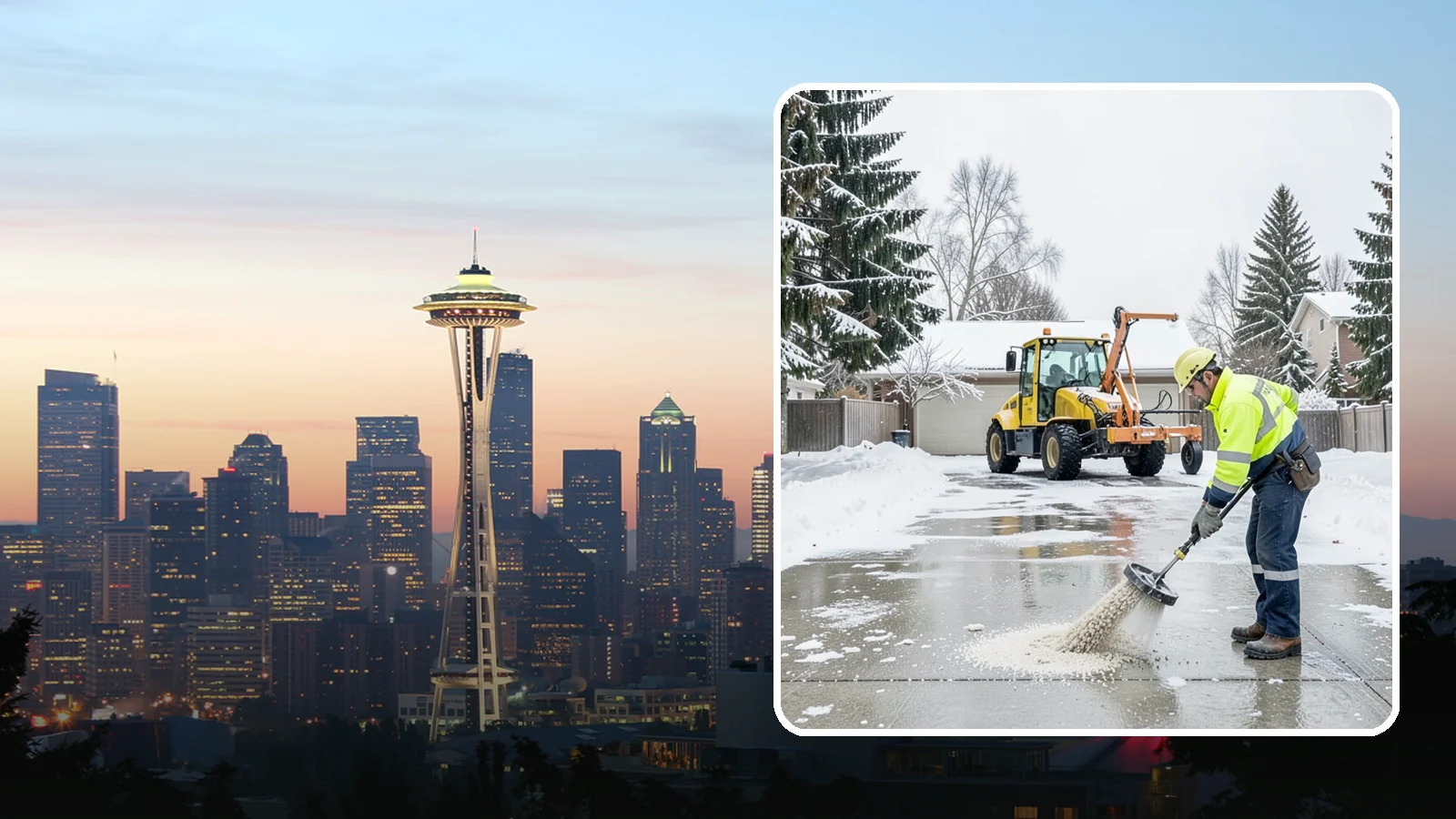 Concrete Driveway Deicing in Seattle, King County, WA - Concrete-safe deicing that clears ice from driveways without the surface scaling that harsh salts cause.