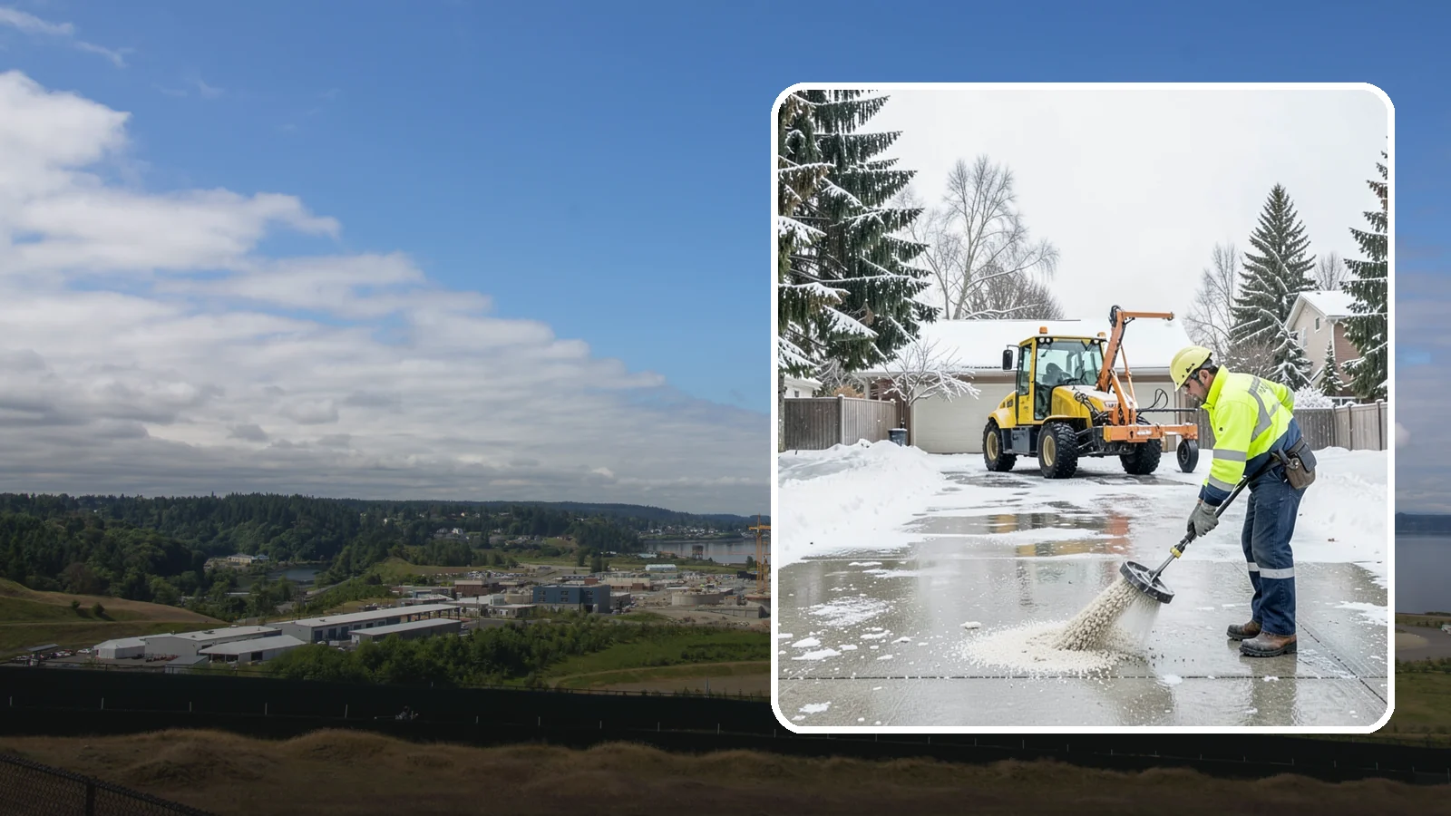 Concrete Driveway Deicing in University Place, Pierce County, WA - Concrete-safe deicing that clears ice from driveways without the surface scaling that harsh salts cause.