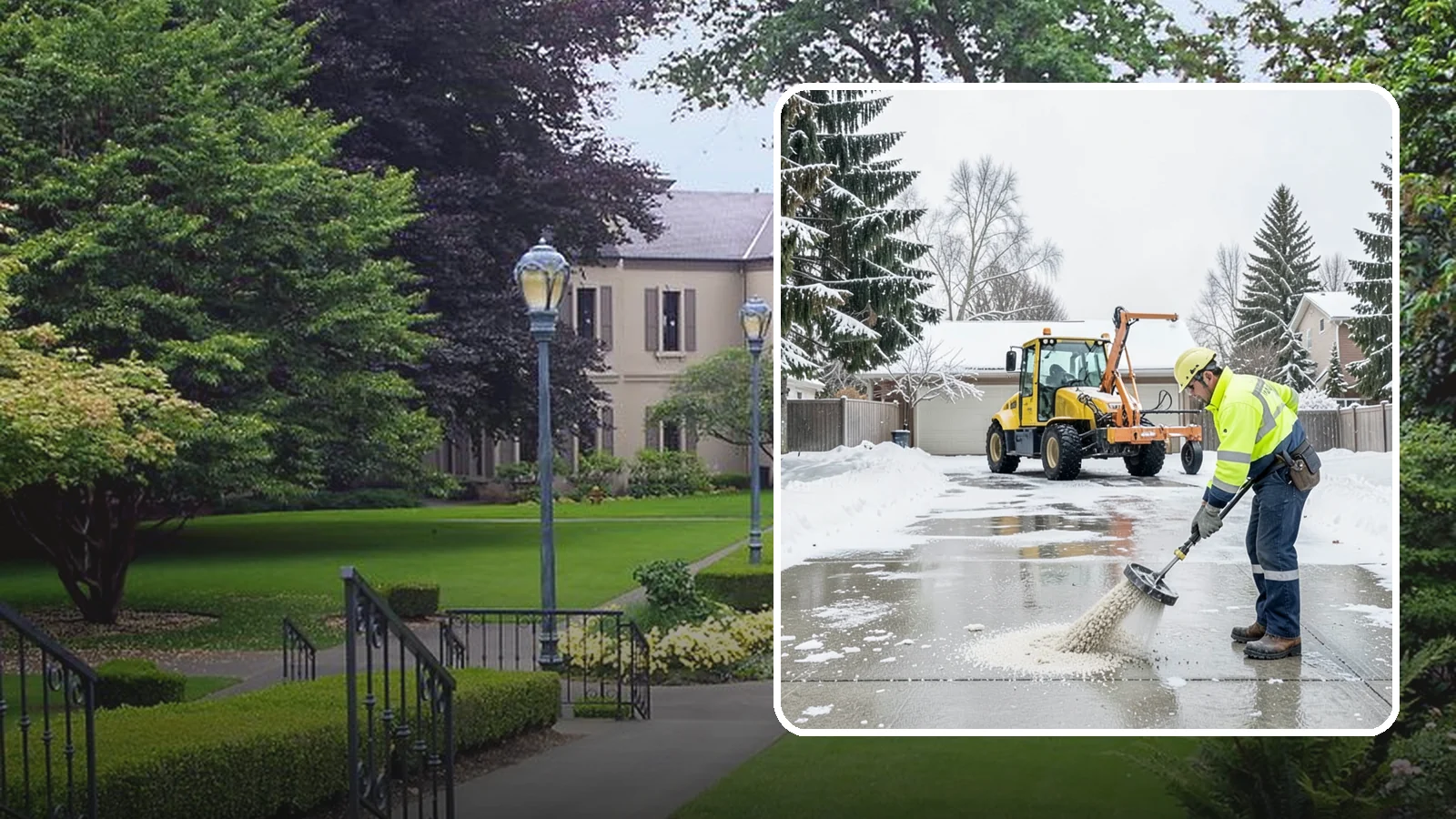 Concrete Driveway Deicing in Woodinville, King County, WA - Concrete-safe deicing that clears ice from driveways without the surface scaling that harsh salts cause.