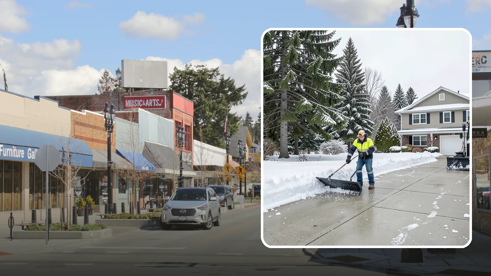 Concrete Driveway Snow Removal in Bothell, King County, WA - We clear concrete driveways and use deicers that protect the surface from spalling and scaling.