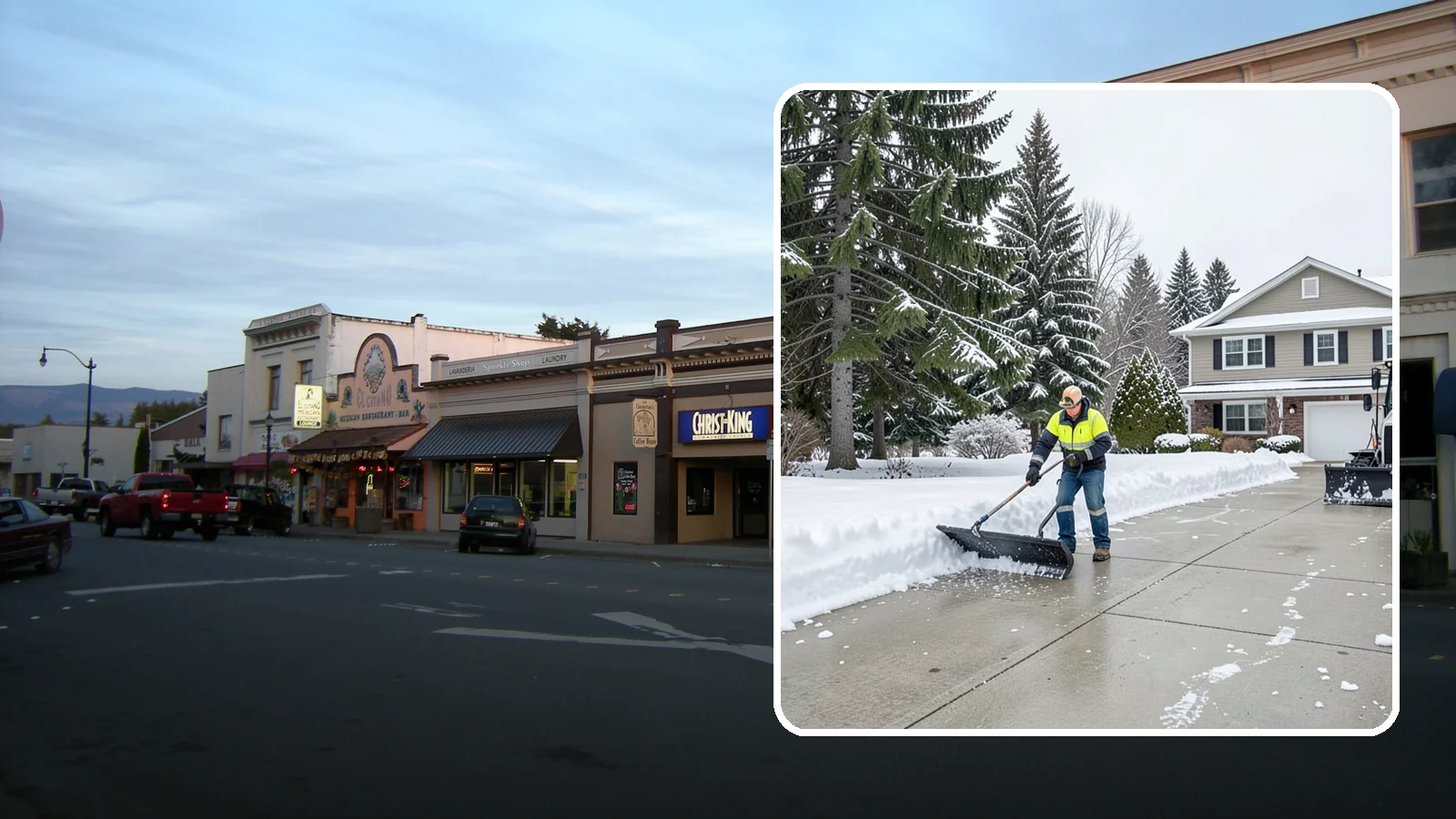Concrete Driveway Snow Removal in Burlington, Skagit County, WA - We clear concrete driveways and use deicers that protect the surface from spalling and scaling.