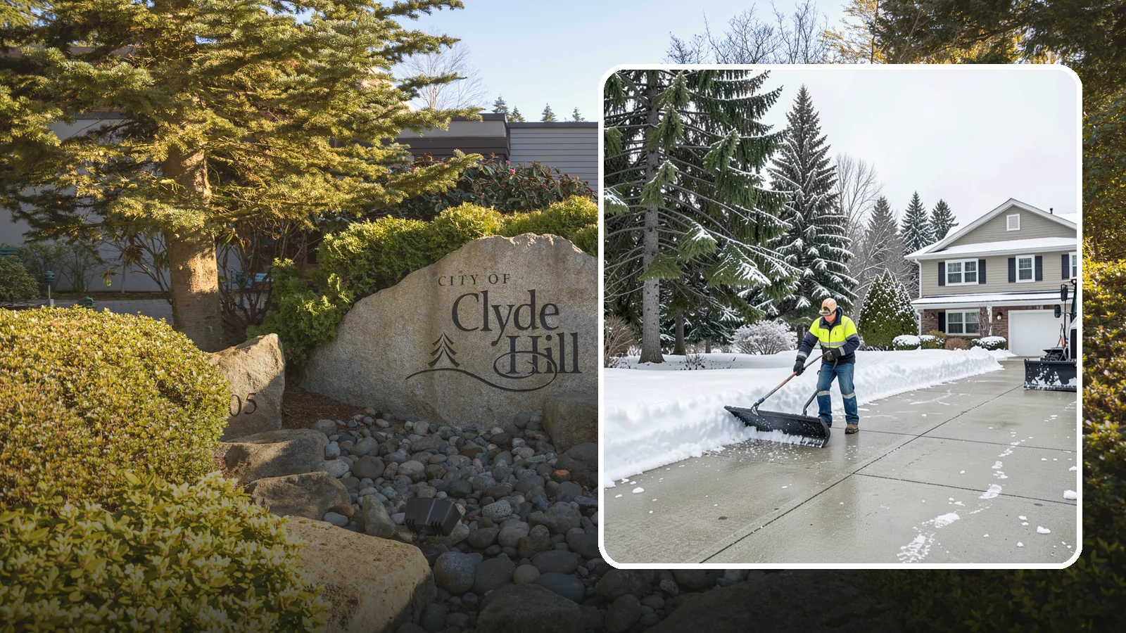 Concrete Driveway Snow Removal in Clyde Hill, King County, WA - We clear concrete driveways and use deicers that protect the surface from spalling and scaling.