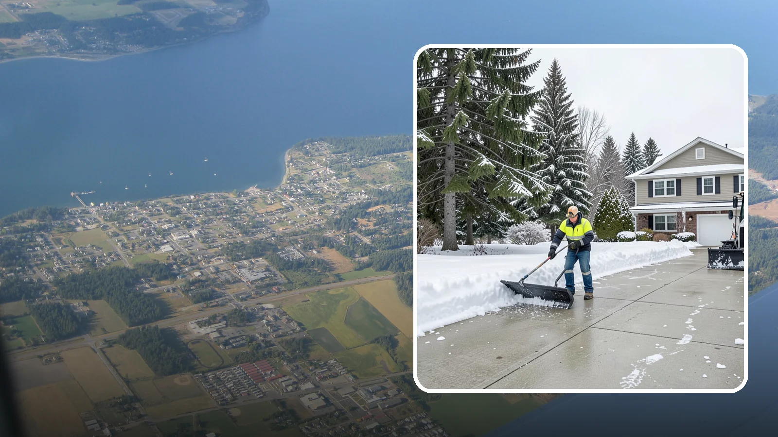 Concrete Driveway Snow Removal in Coupeville, Island County, WA - We clear concrete driveways and use deicers that protect the surface from spalling and scaling.