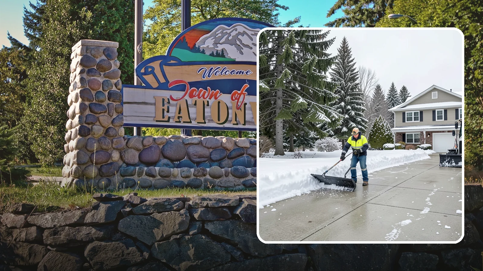 Concrete Driveway Snow Removal in Eatonville, Pierce County, WA - We clear concrete driveways and use deicers that protect the surface from spalling and scaling.