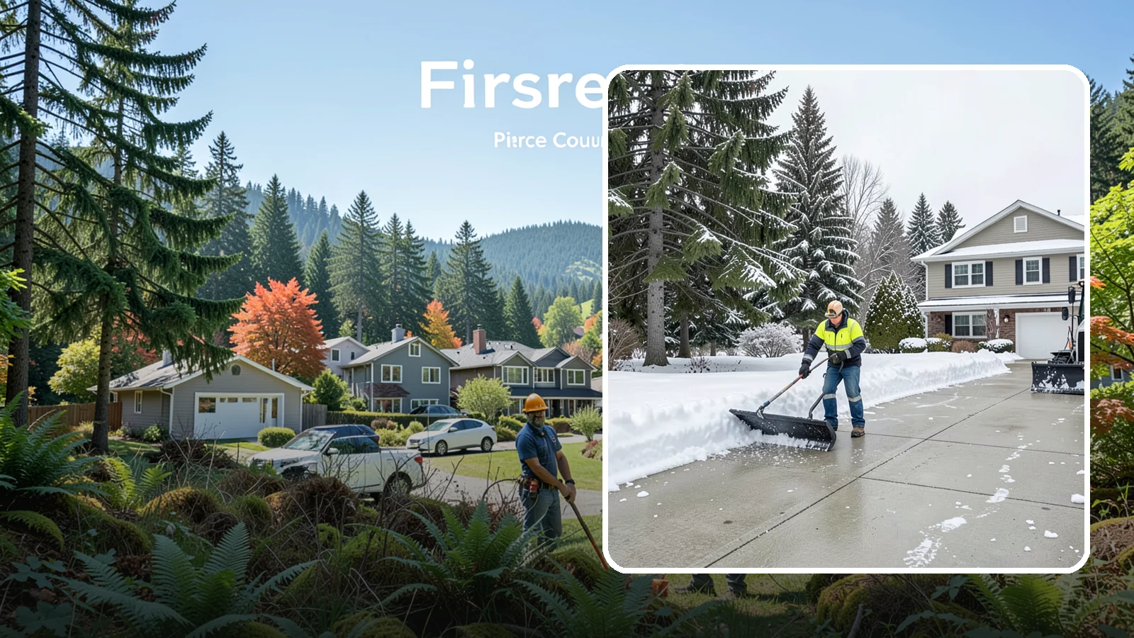 Concrete Driveway Snow Removal in Fircrest, Pierce County, WA - We clear concrete driveways and use deicers that protect the surface from spalling and scaling.