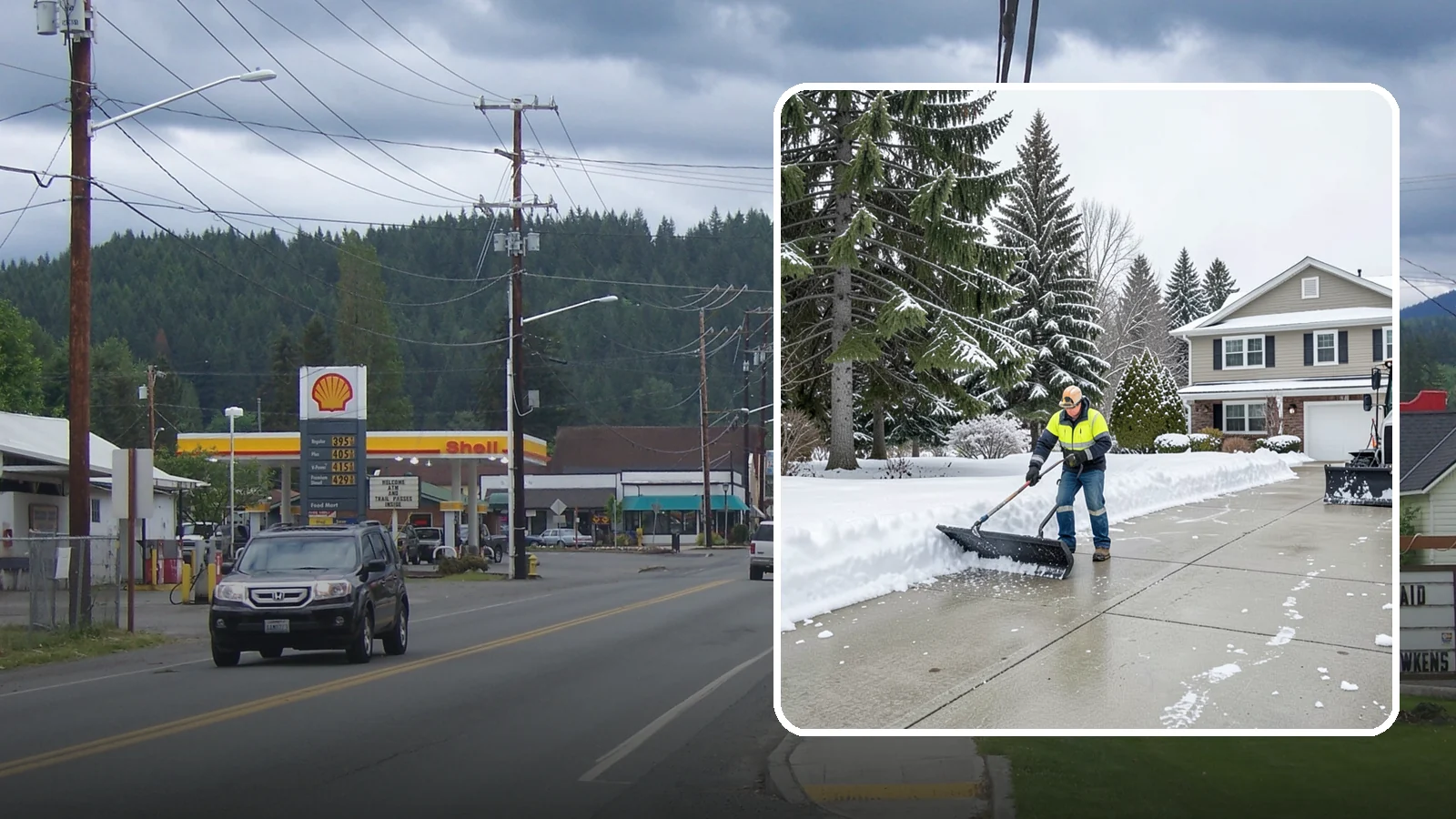 Concrete Driveway Snow Removal in Granite Falls, Snohomish County, WA - We clear concrete driveways and use deicers that protect the surface from spalling and scaling.
