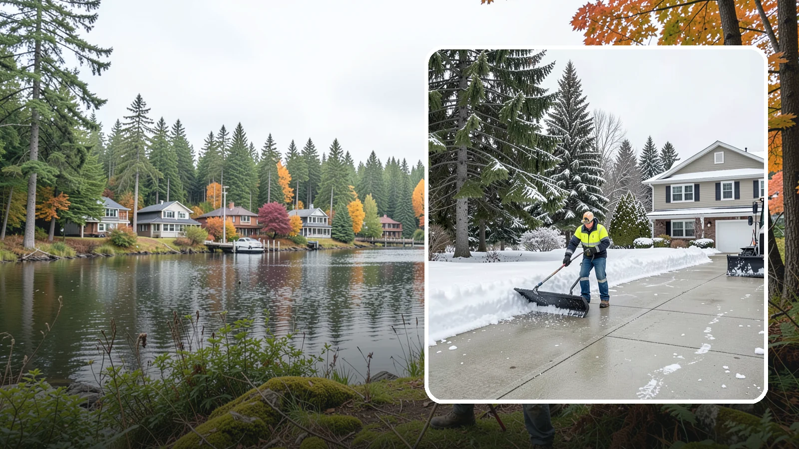 Concrete Driveway Snow Removal in La Conner, Skagit County, WA - We clear concrete driveways and use deicers that protect the surface from spalling and scaling.