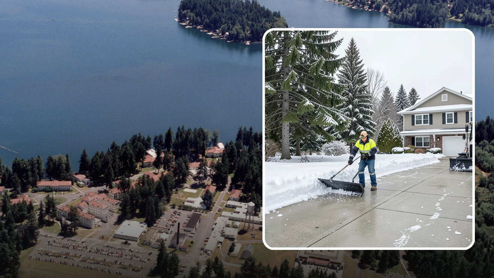 Concrete Driveway Snow Removal in Lakewood, Pierce County, WA - We clear concrete driveways and use deicers that protect the surface from spalling and scaling.