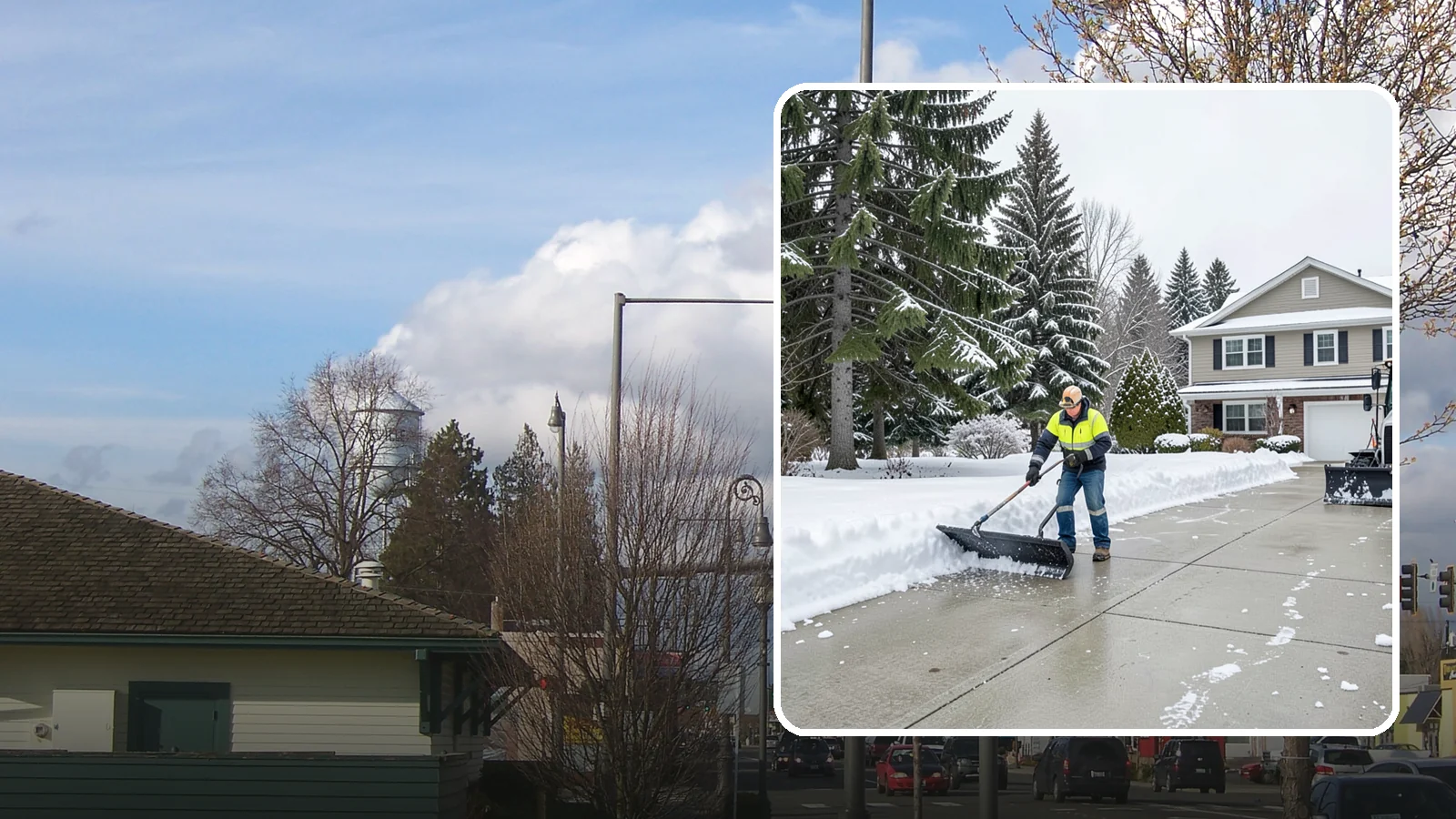 Concrete Driveway Snow Removal in Marysville, Snohomish County, WA - We clear concrete driveways and use deicers that protect the surface from spalling and scaling.