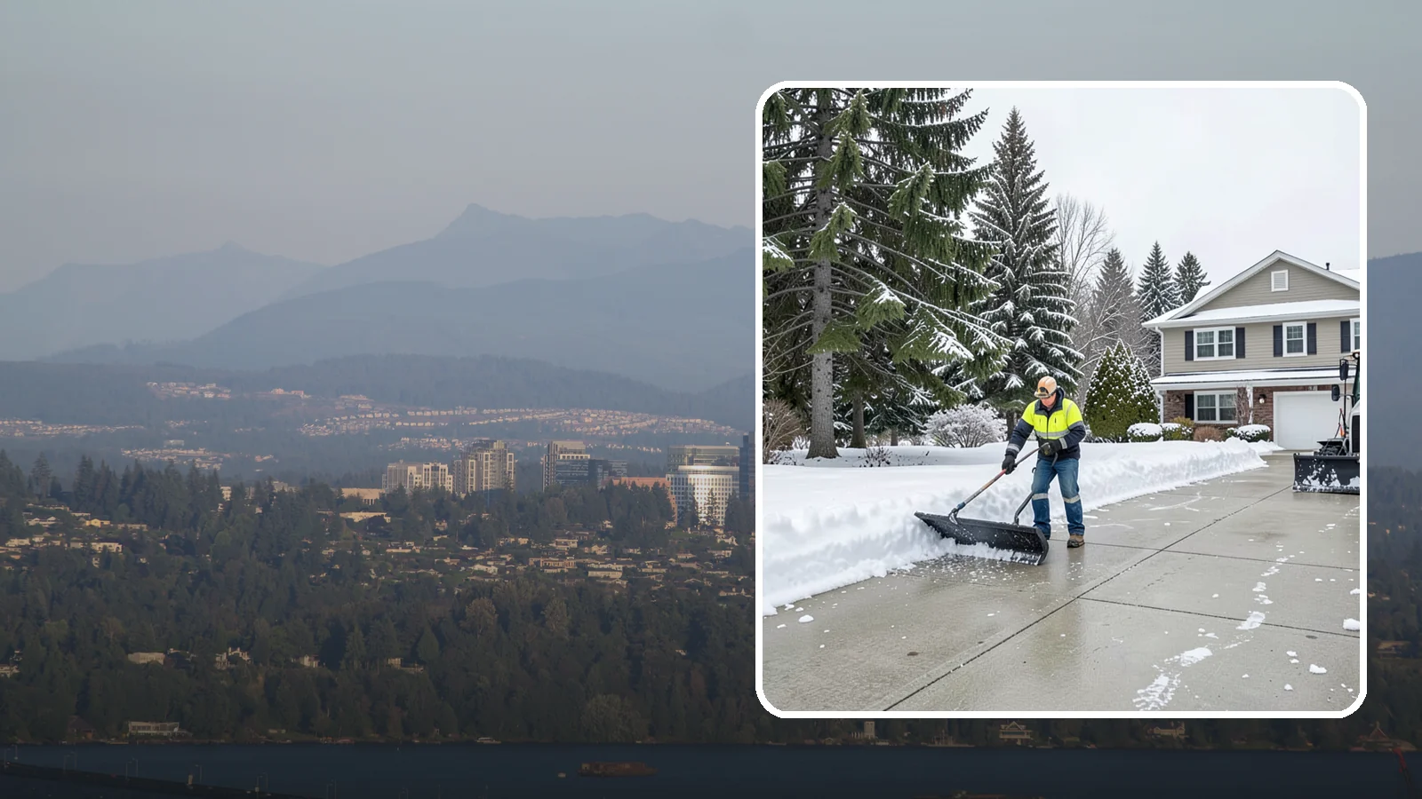 Concrete Driveway Snow Removal in Medina, King County, WA - We clear concrete driveways and use deicers that protect the surface from spalling and scaling.