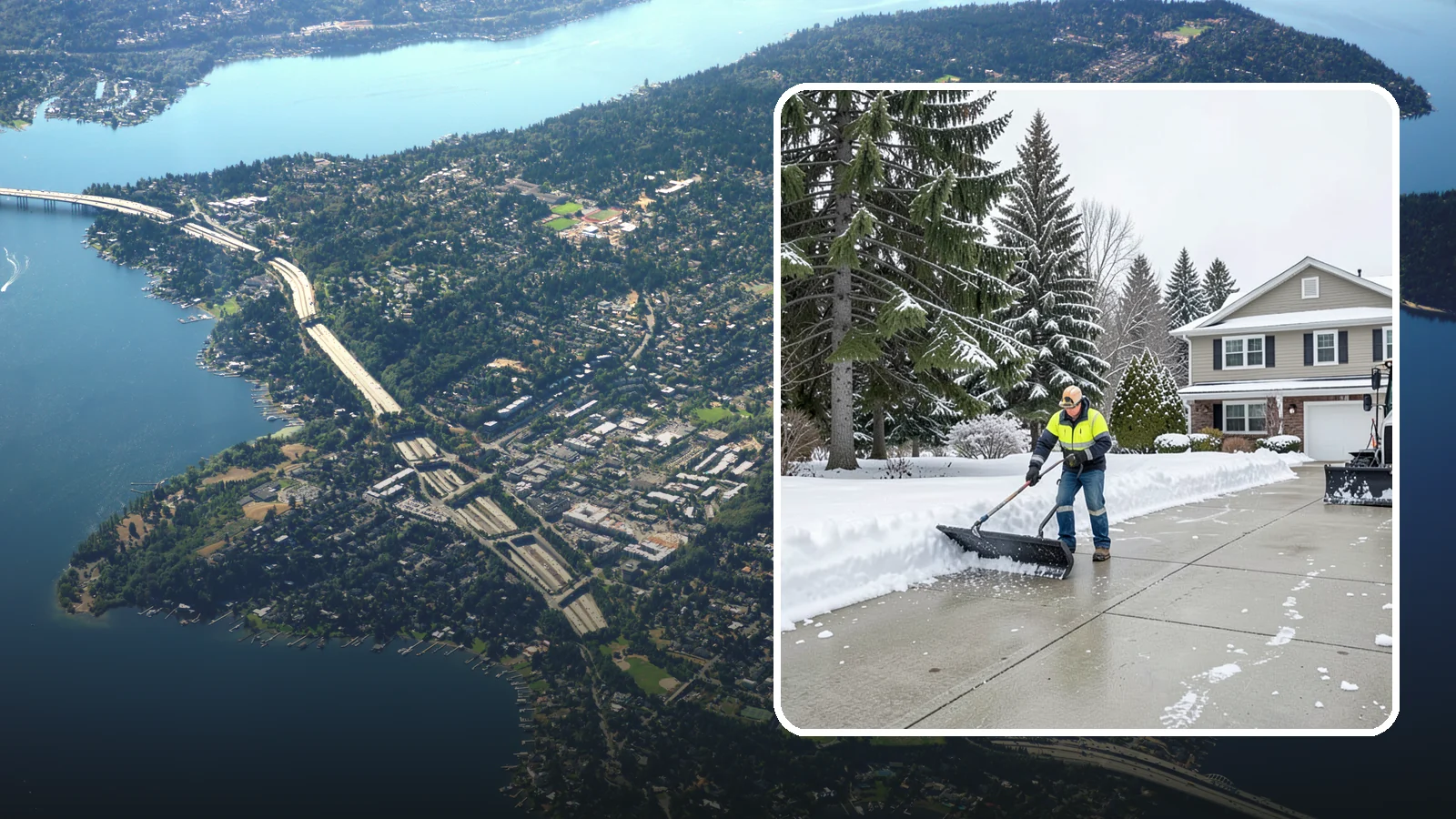 Concrete Driveway Snow Removal in Mercer Island, King County, WA - We clear concrete driveways and use deicers that protect the surface from spalling and scaling.