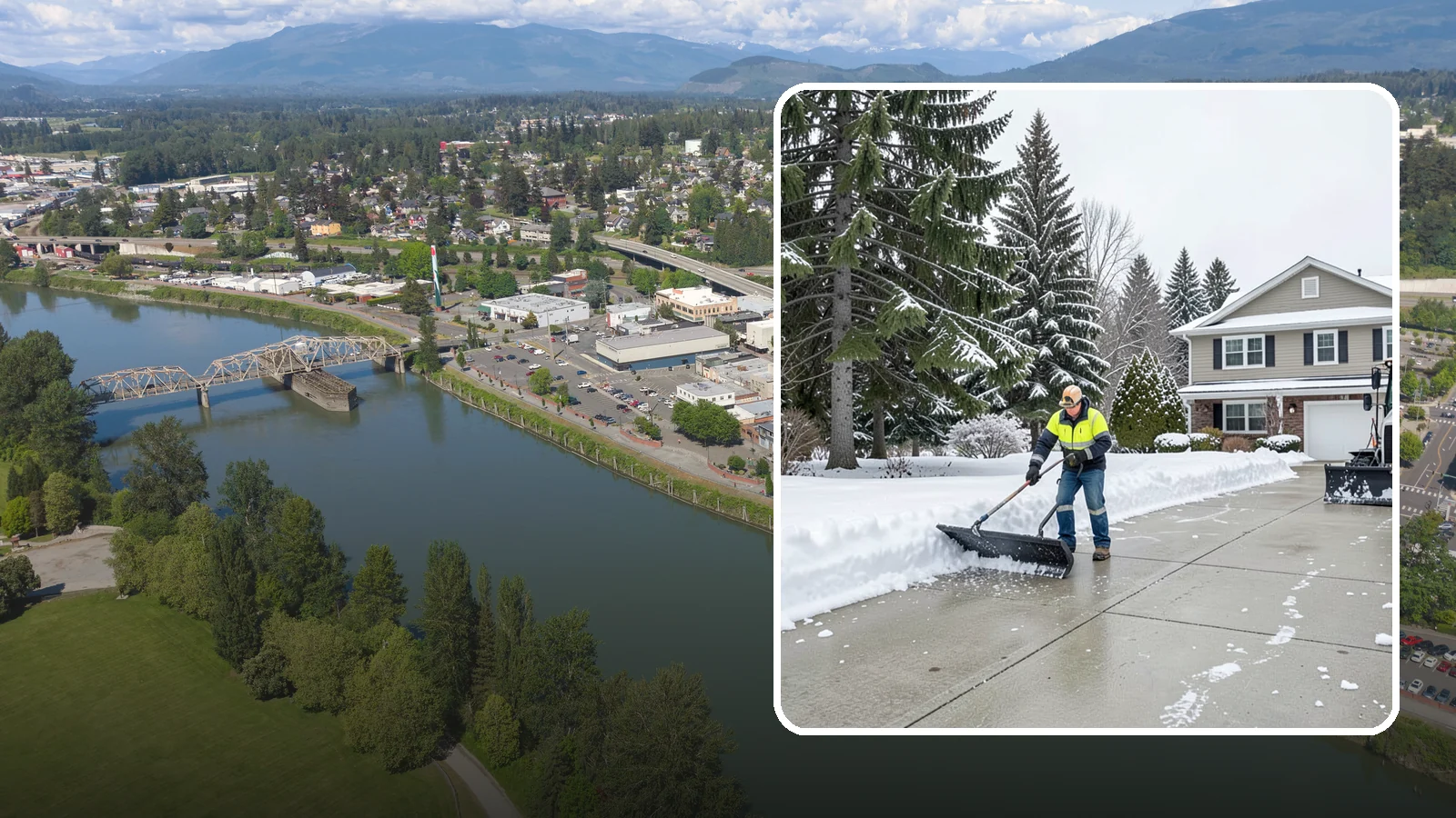 Concrete Driveway Snow Removal in Mount Vernon, Skagit County, WA - We clear concrete driveways and use deicers that protect the surface from spalling and scaling.