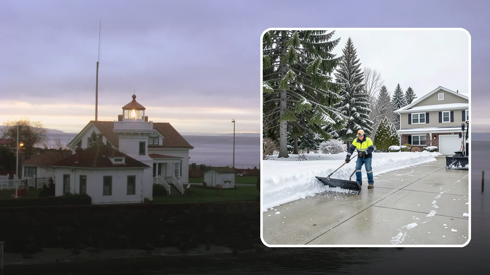 Concrete Driveway Snow Removal in Mukilteo, Snohomish County, WA - We clear concrete driveways and use deicers that protect the surface from spalling and scaling.
