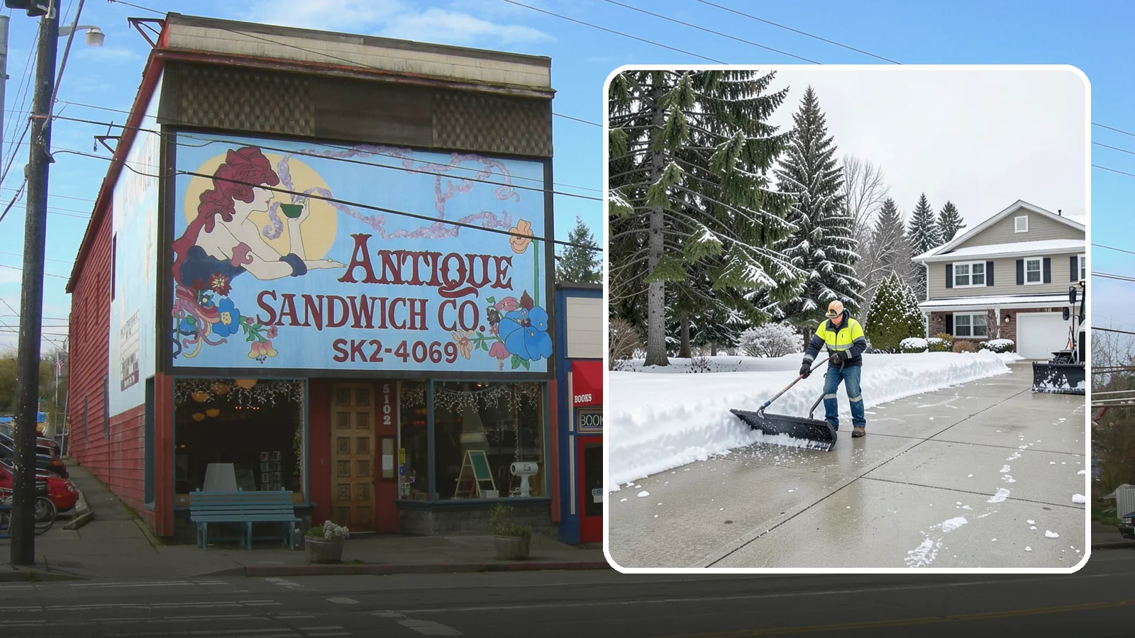 Concrete Driveway Snow Removal in Ruston, Pierce County, WA - We clear concrete driveways and use deicers that protect the surface from spalling and scaling.