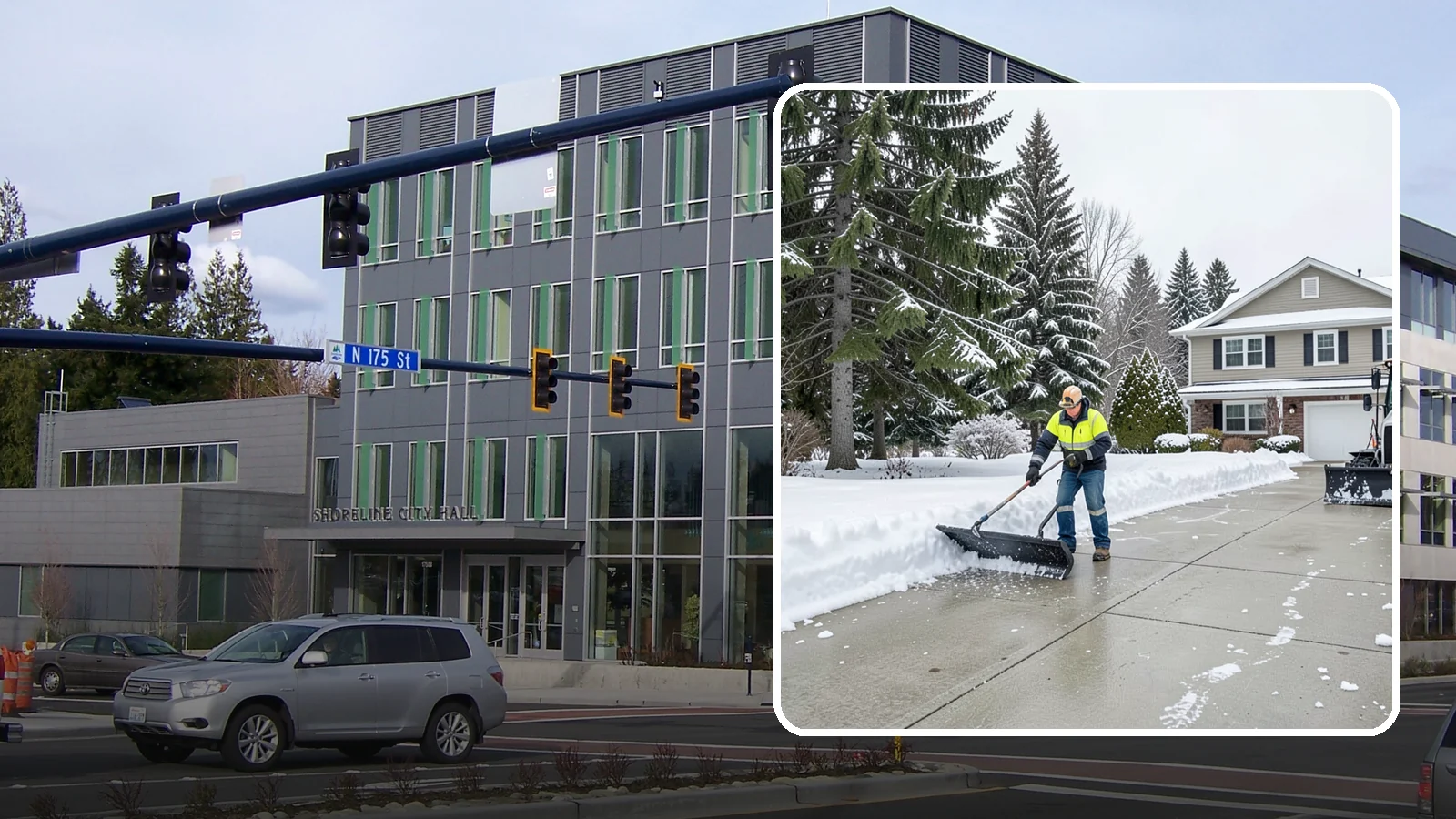 Concrete Driveway Snow Removal in Shoreline, King County, WA - We clear concrete driveways and use deicers that protect the surface from spalling and scaling.