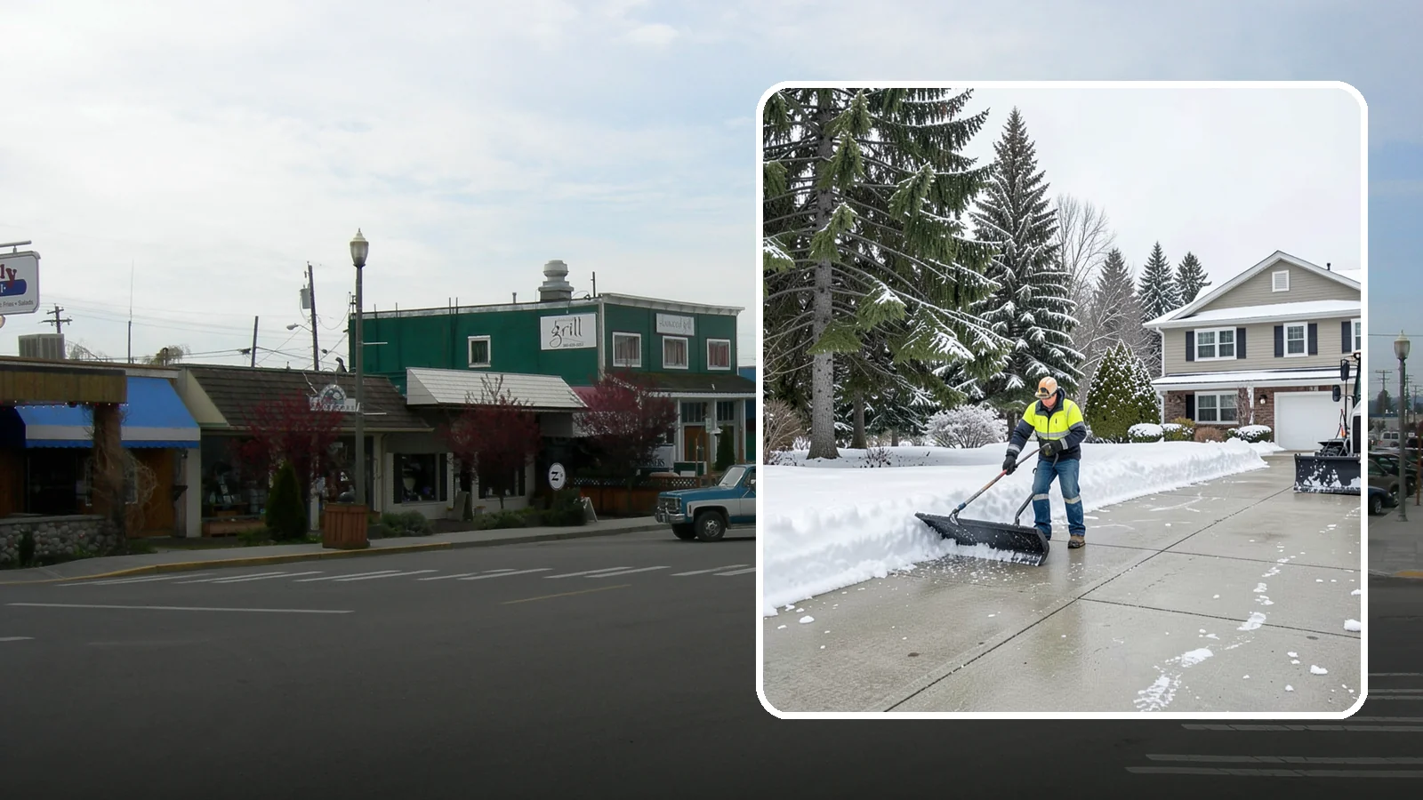 Concrete Driveway Snow Removal in Stanwood, Snohomish County, WA - We clear concrete driveways and use deicers that protect the surface from spalling and scaling.