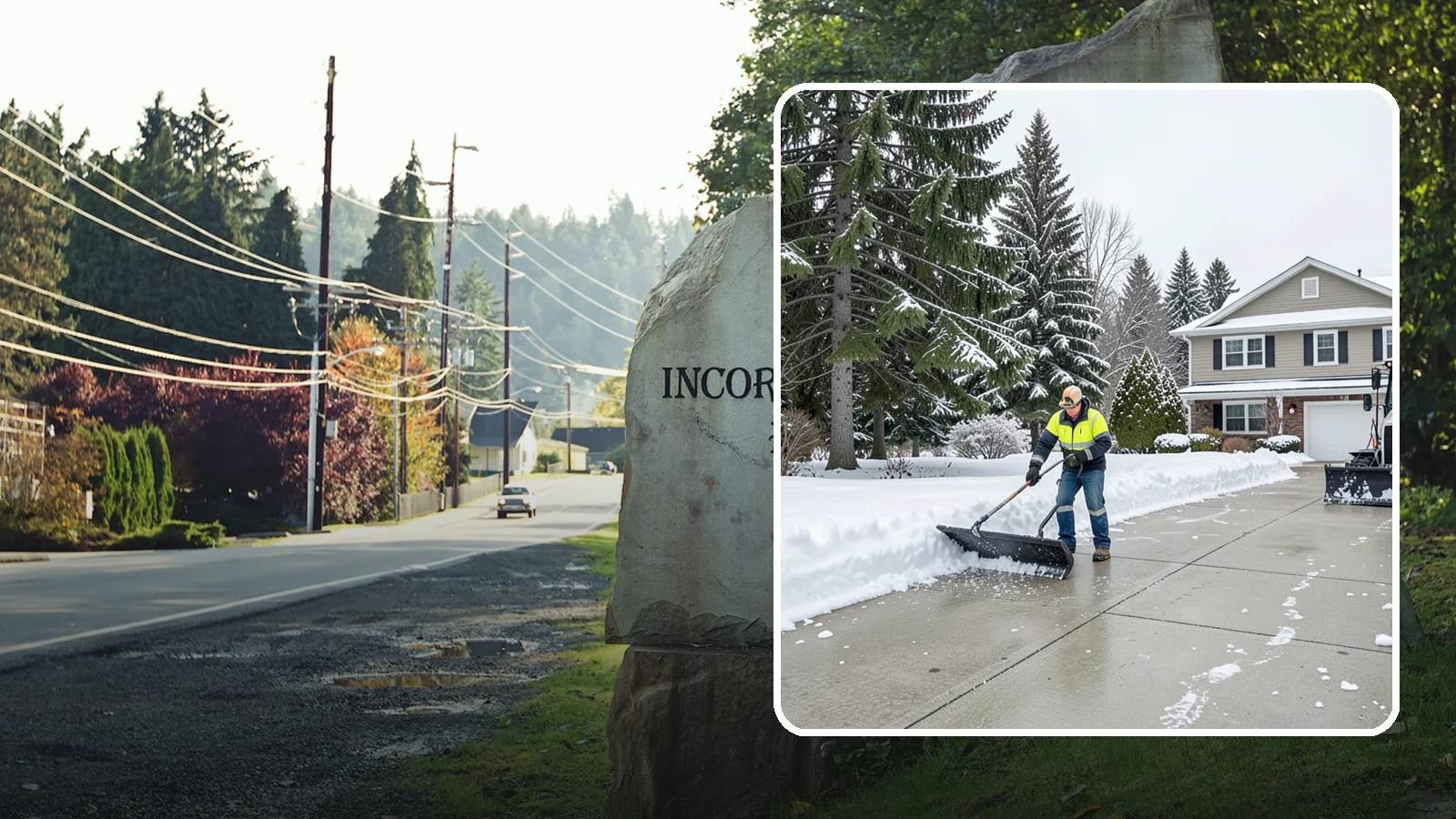 Concrete Driveway Snow Removal in Wilkeson, Pierce County, WA - We clear concrete driveways and use deicers that protect the surface from spalling and scaling.