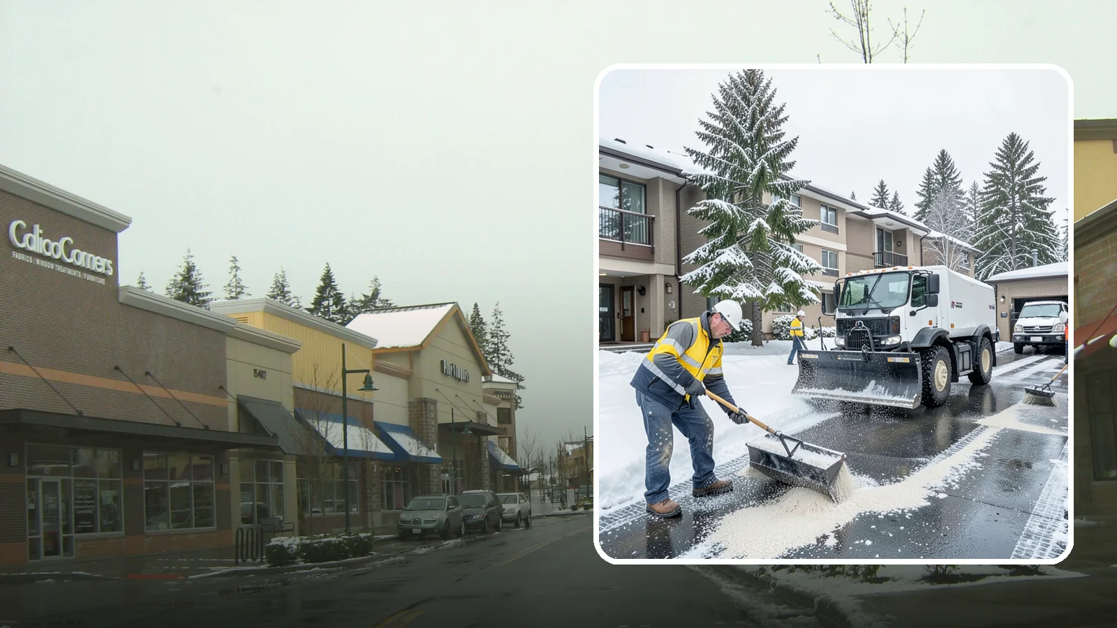 Condominium Deicing in Mill Creek, Snohomish County, WA - Deicing built for condominium properties, focused on entry lobbies, garage ramps, and shared walks where owner and visitor...