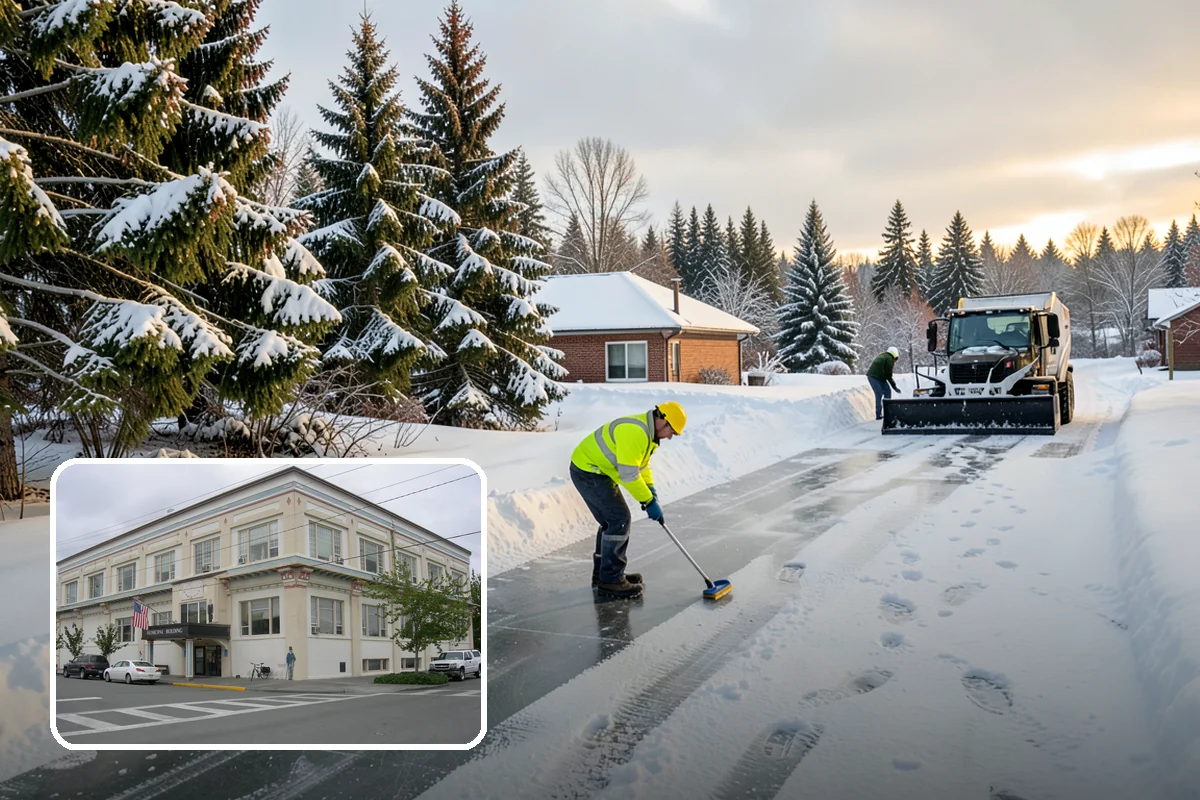 Condominium Parking Lot Snow Removal in Anacortes, Skagit County, WA - Owner and guest stalls are cleared without residents shoveling their own spaces